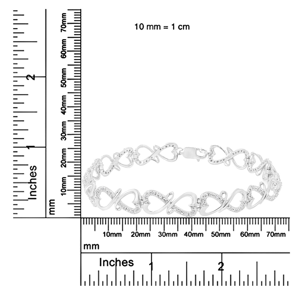.925 Sterling Silver 1/3 Cttw Round-Cut Diamond Double Heart Infinity Link 7.25" Bracelet (H-I Color, I3 Clarity) - Friggin Jewelry