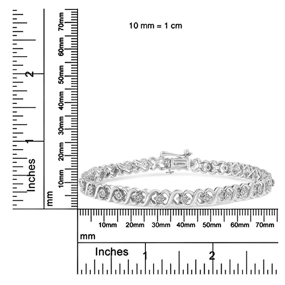 Pulsera de tenis de plata de ley 925 con diamantes de 1/6 quilates engastados en forma de infinito y estación (color IJ, claridad I3) - 18,25 cm - Friggin Jewelry