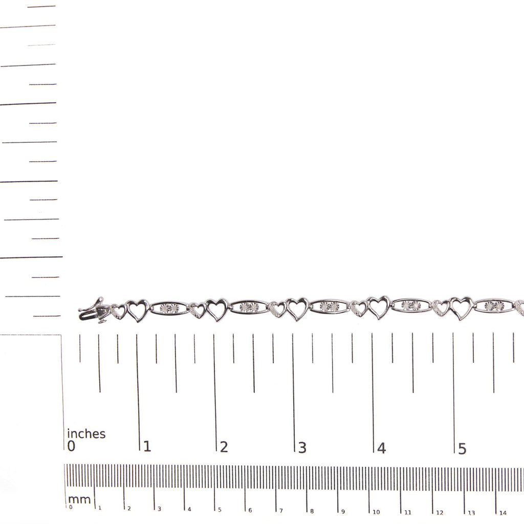 925 Sterling Silver 1/5 Cttw Diamond Double Heart Link Bracelet (I-J Color, I3 Clarity) - 7.25" Inches - Friggin Jewelry