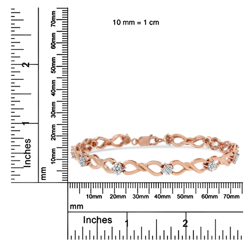 Pulsera de tenis con eslabones infinitos de diamantes de 1/2 quilates y plata de ley 925 chapada en oro rosa de 10 quilates (color HI, claridad I2-I3), 18 cm - Friggin Jewelry