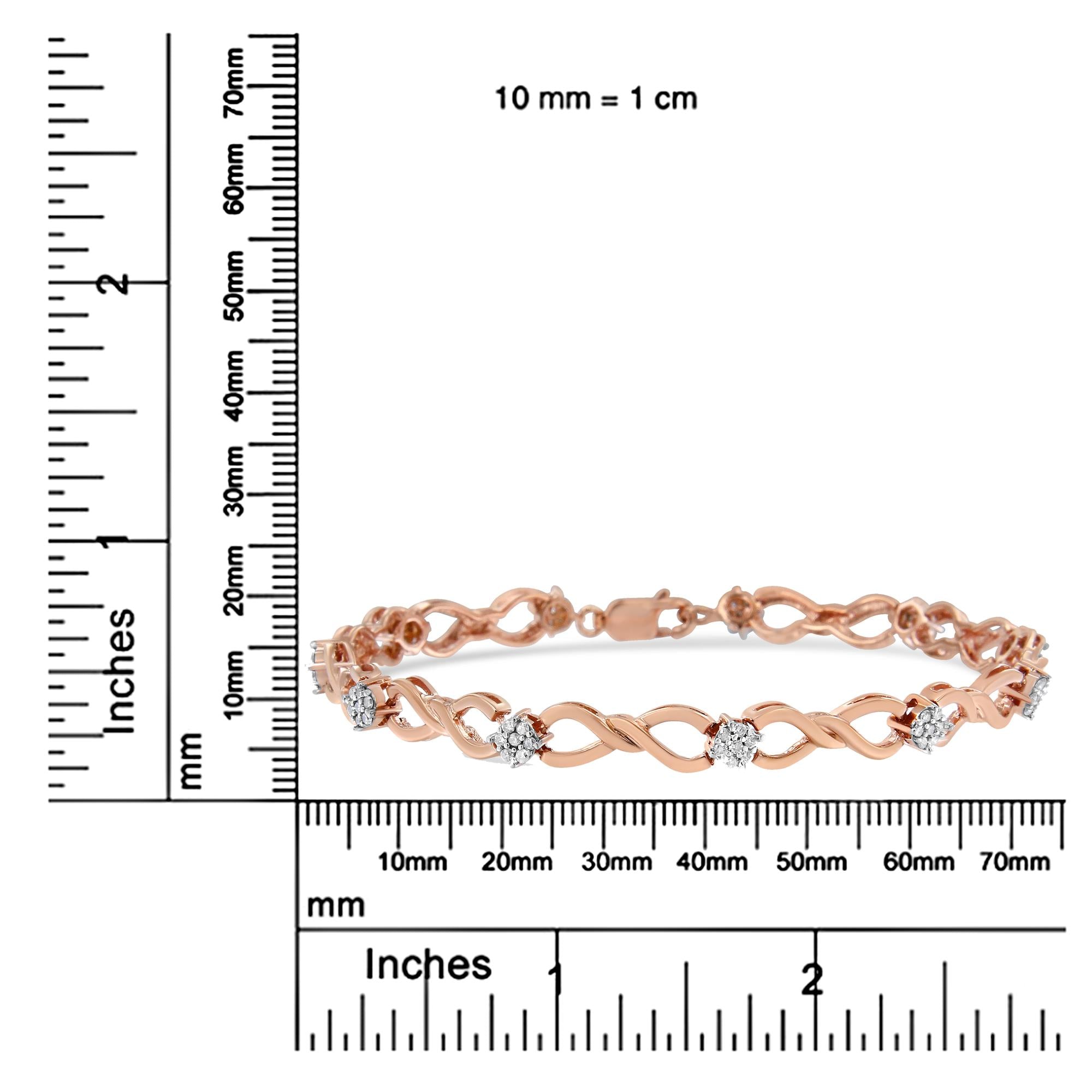 Pulsera de tenis con eslabones infinitos de diamantes de 1/2 quilates y plata de ley 925 chapada en oro rosa de 10 quilates (color HI, claridad I2-I3), 18 cm - Friggin Jewelry
