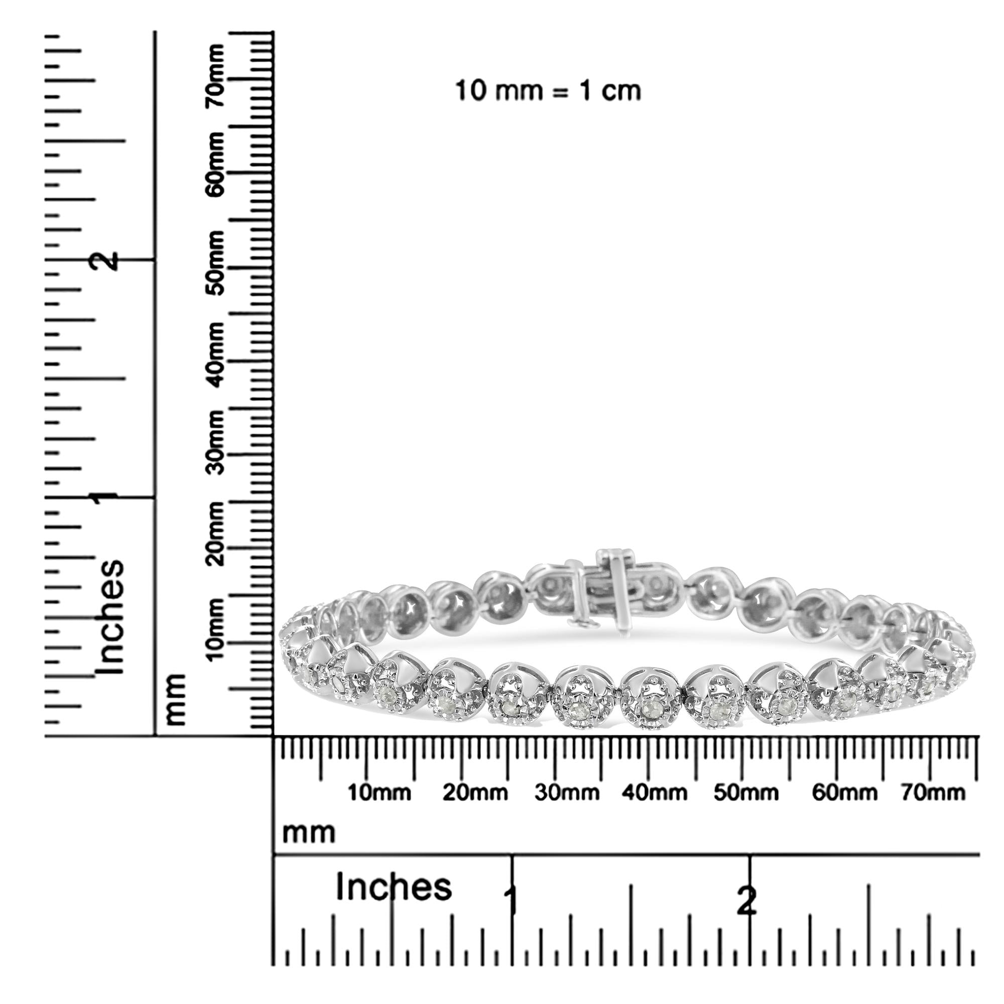 .925 Sterling Silver 1.0 Cttw Diamond Miracle-Plate Open Quatrefoil Flower Circle-Link 7" Tennis Bracelet (I-J color, I3 clarity) - Friggin Jewelry