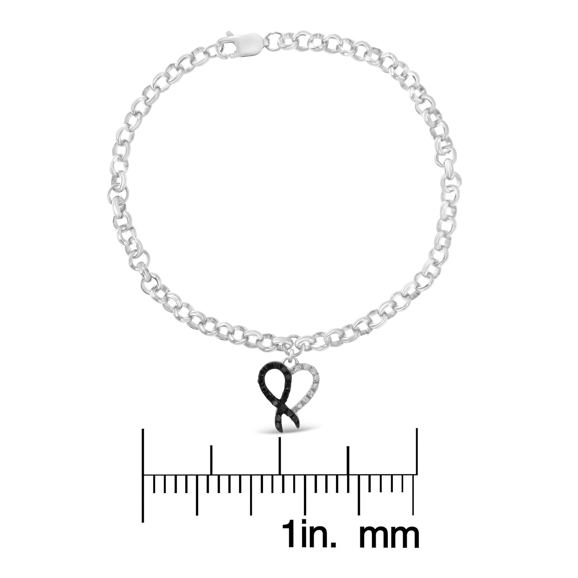 Sterling Silver 1/6ct TDW Diamond Heart Charm Bracelet (Black, I2-I3) - Friggin Jewelry