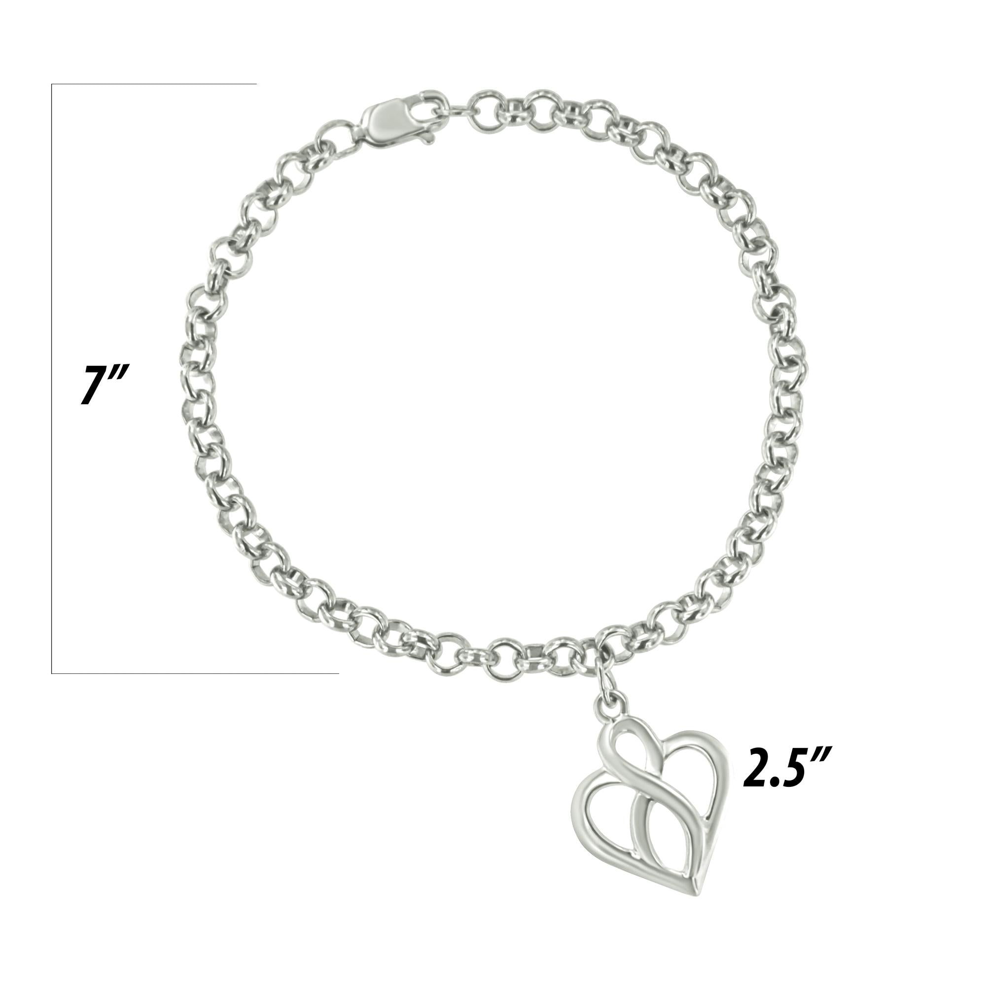 .925 Sterling Silver Open Heart with Center Vertical Infinity Chain Charm Bracelet - Size 7" - Friggin Jewelry