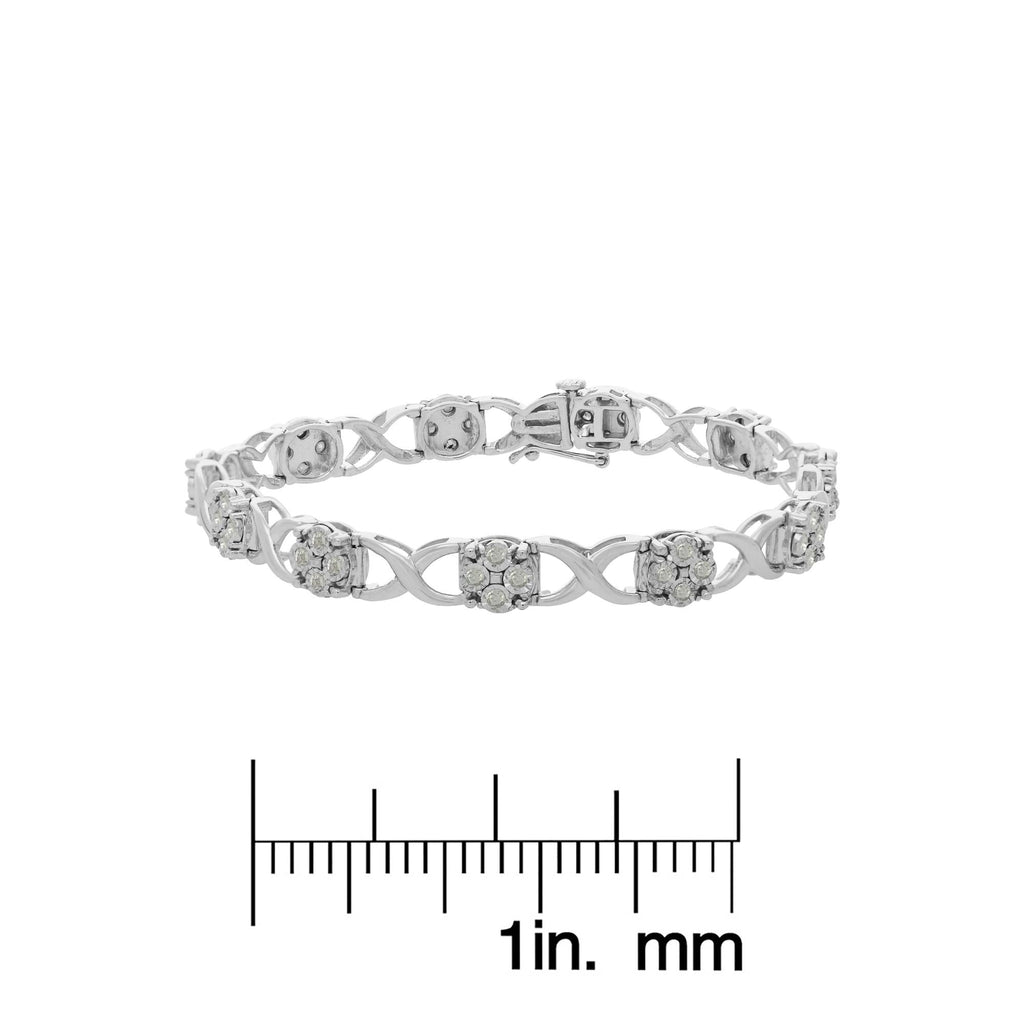 Pulsera de eslabones Love Locks con diamantes talla rosa en plata de ley (1,00 cts, color IJ, claridad I3-Promo) - Friggin Jewelry