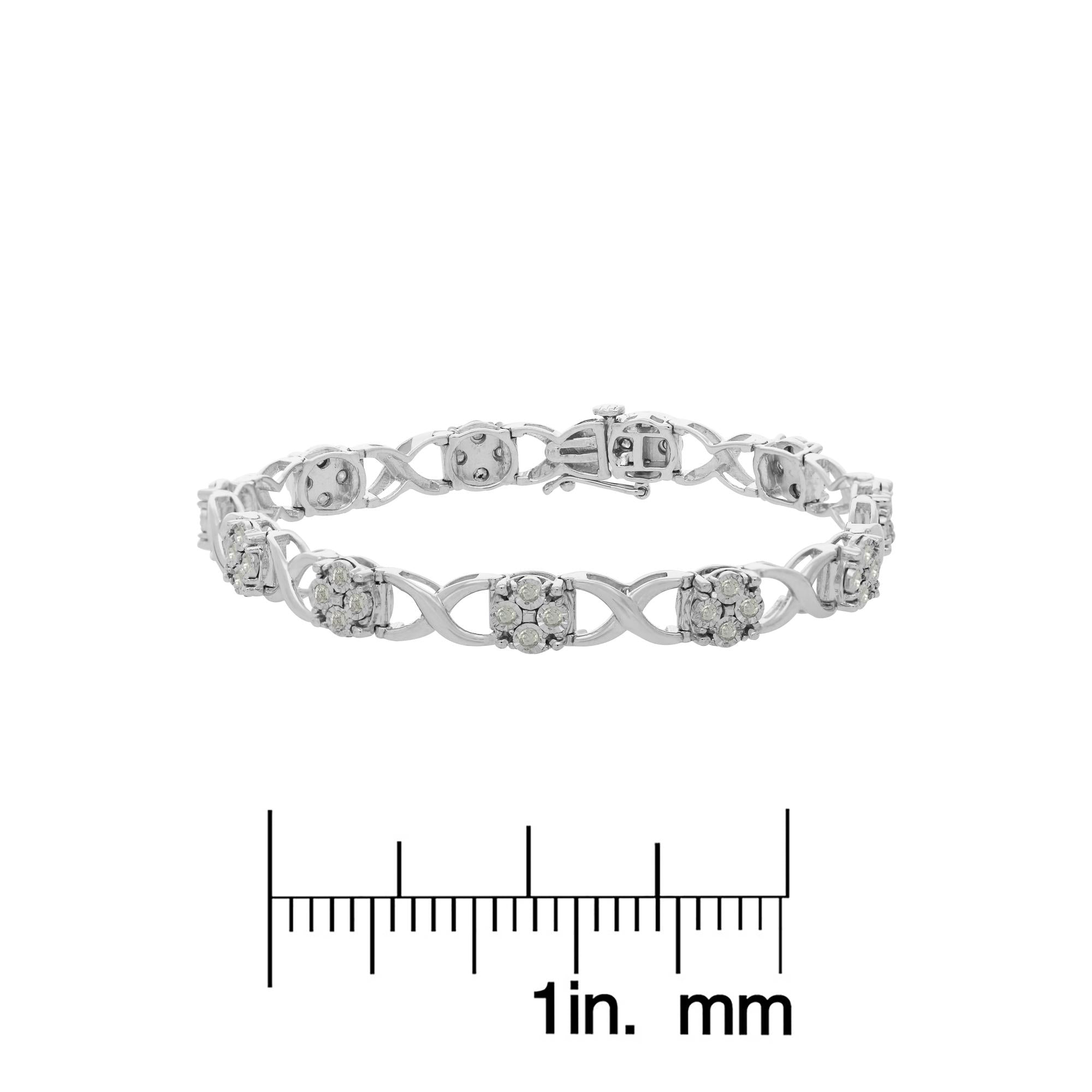 Pulsera de eslabones Love Locks con diamantes talla rosa en plata de ley (1,00 cts, color IJ, claridad I3-Promo) - Friggin Jewelry