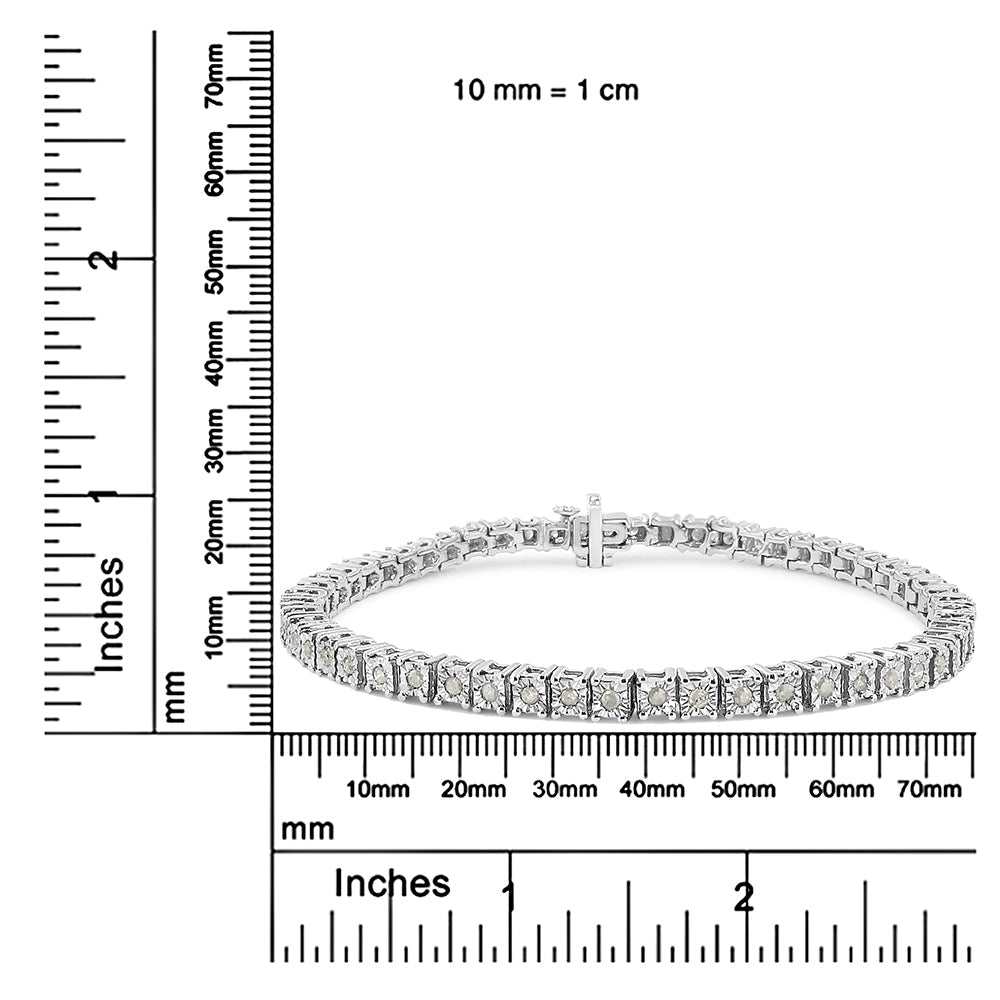 Pulsera de tenis de plata de ley 925 con diamantes de 1,0 ct y montura cuadrada engastada milagrosamente (color IJ, claridad I3) - 20,3 cm - Friggin Jewelry