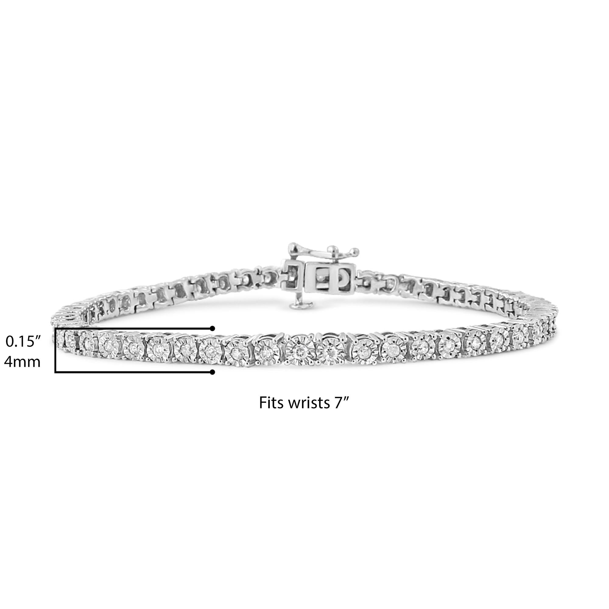 Pulsera de tenis de plata de ley 925 con certificación IGI, placa milagrosa de diamantes redondos de 1,0 quilates (color IJ, claridad I3) - Friggin Jewelry