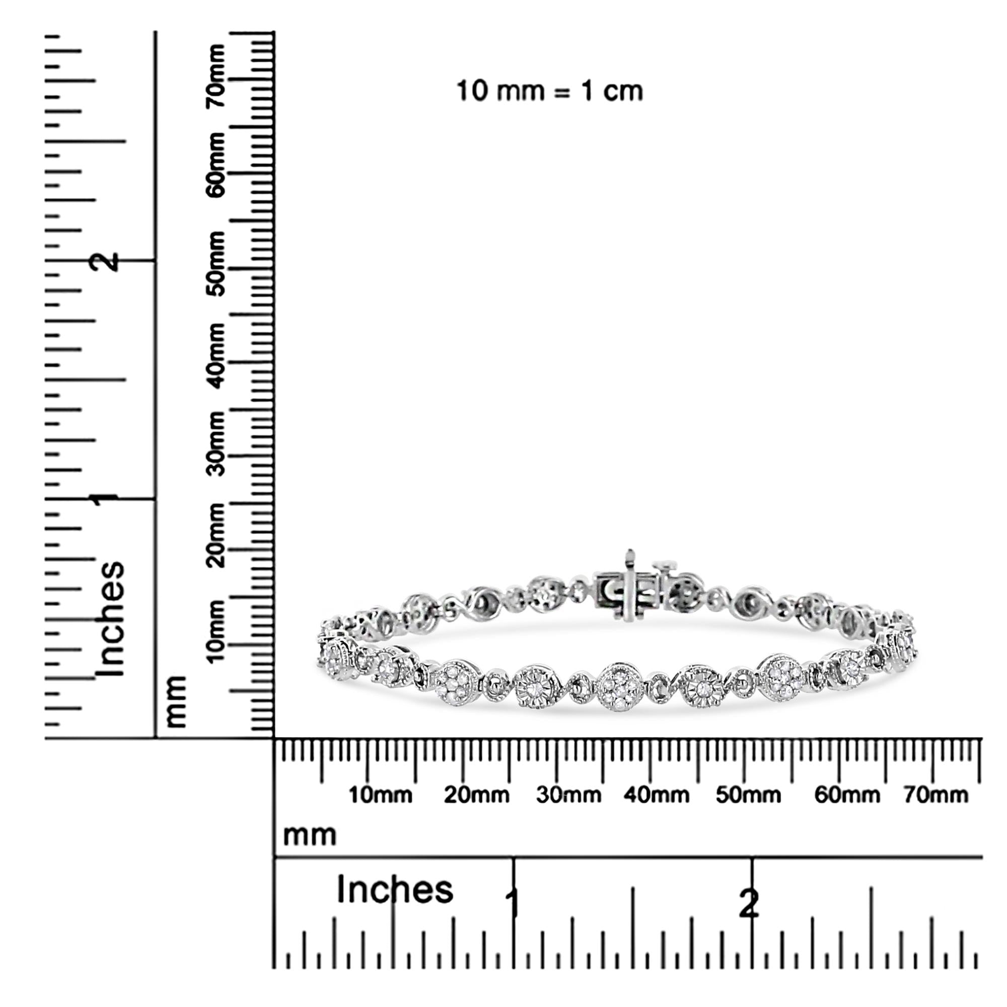 .925 Sterling Silver 1.0 Cttw Diamond Swirl Beaded Link Bracelet (I-J Color, I3-Promo Clarity) - 7.25" Inches - Friggin Jewelry