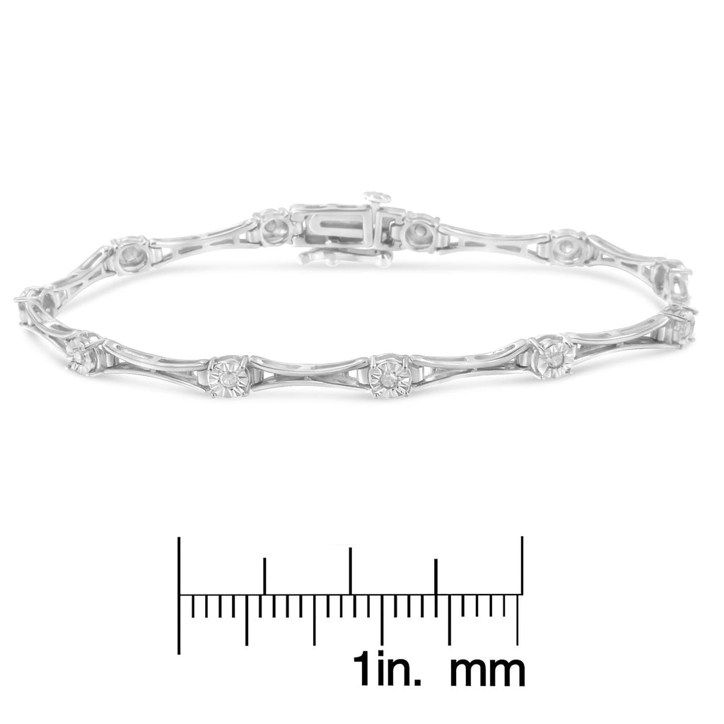 Pulsera de tenis de 18 cm con barra acampanada y diamantes de 1/4 ct engastados milagros en plata de ley 925 (color IJ, claridad I3) - Friggin Jewelry