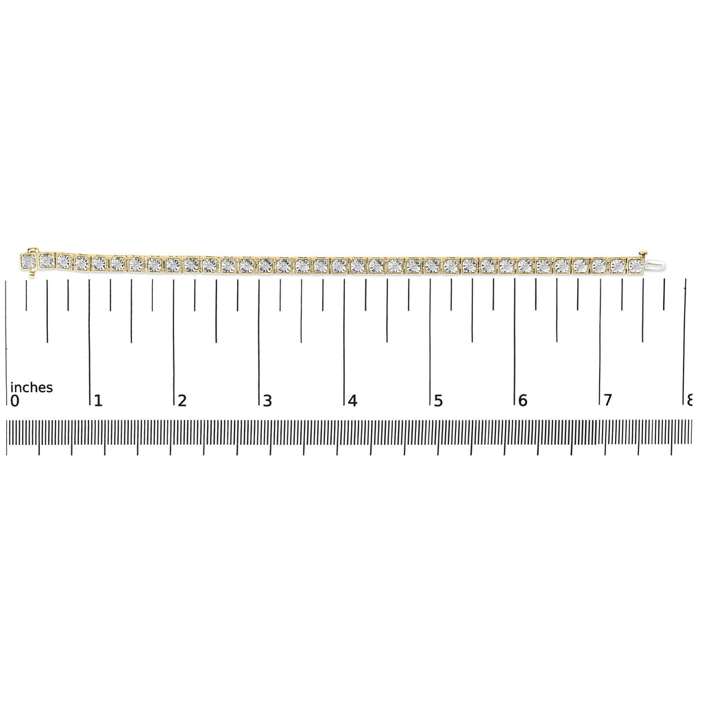 Pulsera de tenis de plata de ley 925 bañada en oro amarillo de 14 quilates con diamantes de 1,0 quilates y milgrain (color IJ, claridad I2-I3) - 18 cm - Friggin Jewelry