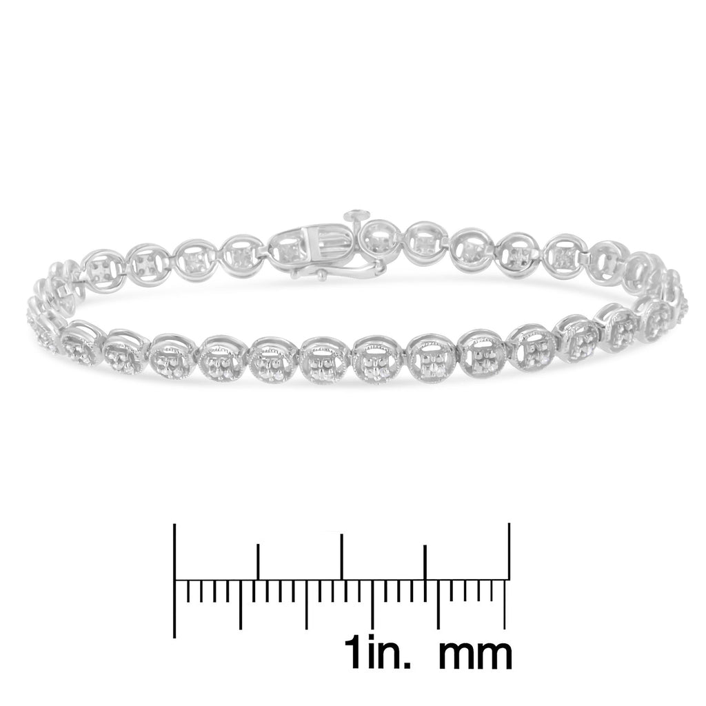 Pulsera de tenis de plata de ley 925 con eslabones de rueda de 18 cm y diamantes de 1/10 quilates (color IJ, claridad I2-I3) - Friggin Jewelry