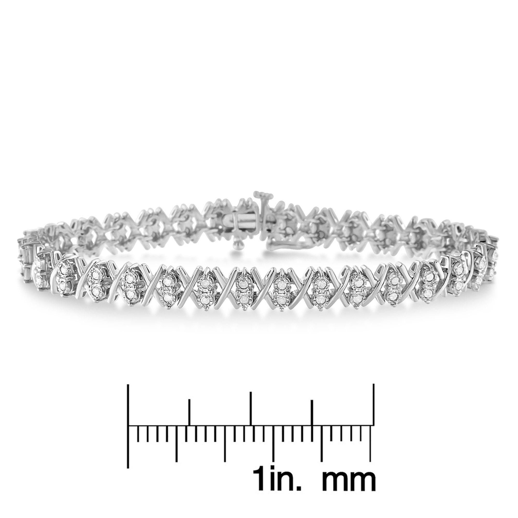 Pulsera de tenis de 18 cm en plata de ley 925 con diamantes de 1,0 ct y engaste milagroso en X-Link (color IJ, claridad I3) - Friggin Jewelry