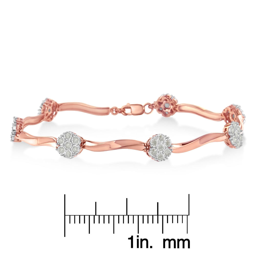 .925 10k Rose Gold Over Sterling Silver 1.0 cttw Diamond Floral Link Bracelet (I-J Color,I3 Clarity) - Friggin Jewelry