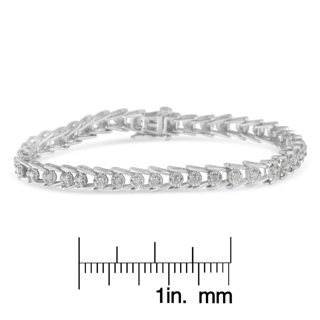 Pulsera de eslabones ondulados con diamantes de talla rosa en plata de ley (1 ct, color IJ, claridad I3) - Friggin Jewelry