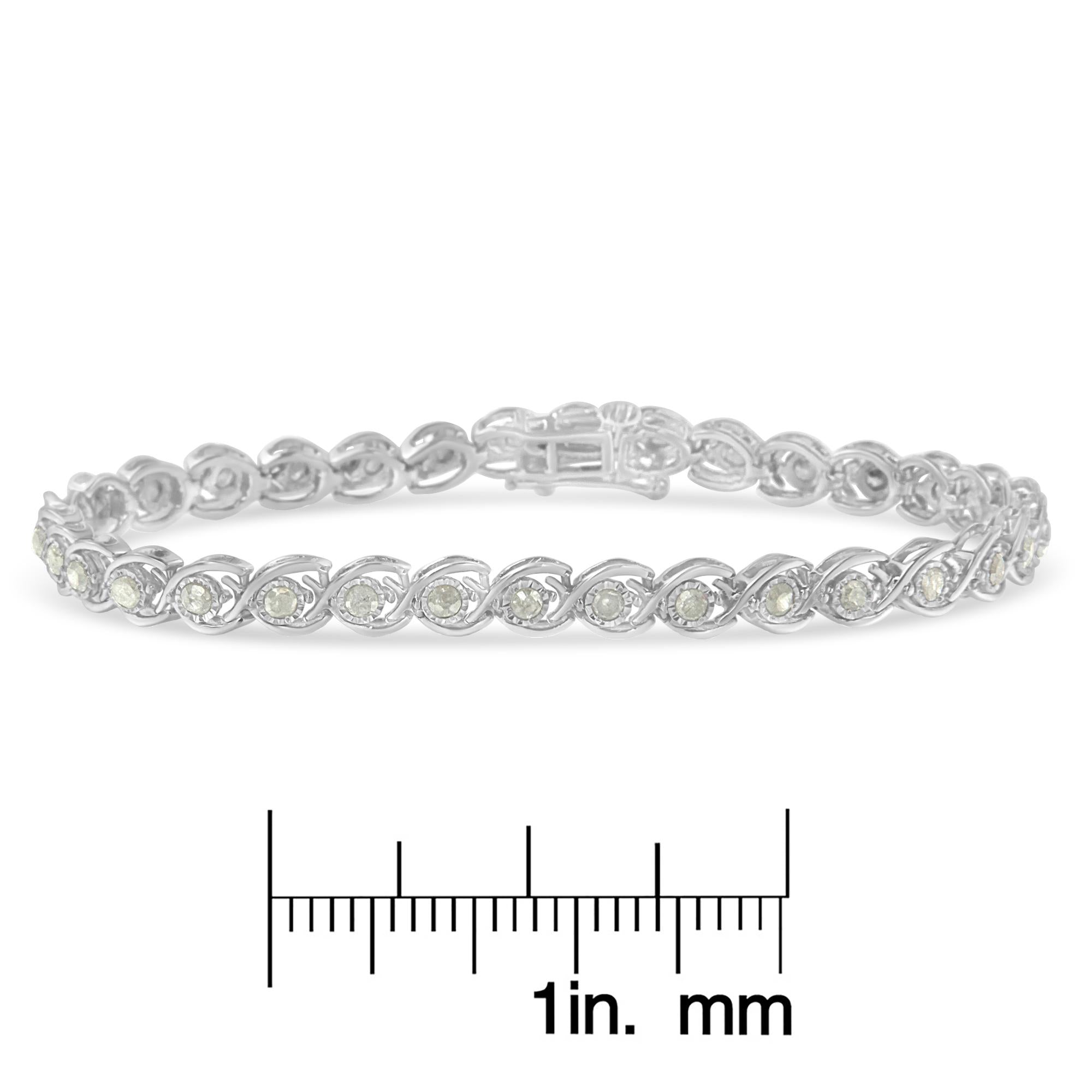 Pulsera de eslabones en espiral de diamantes engastados con placa milagrosa de 2 ct en plata de ley 925 (color IJ, claridad I3), 18 cm - Friggin Jewelry