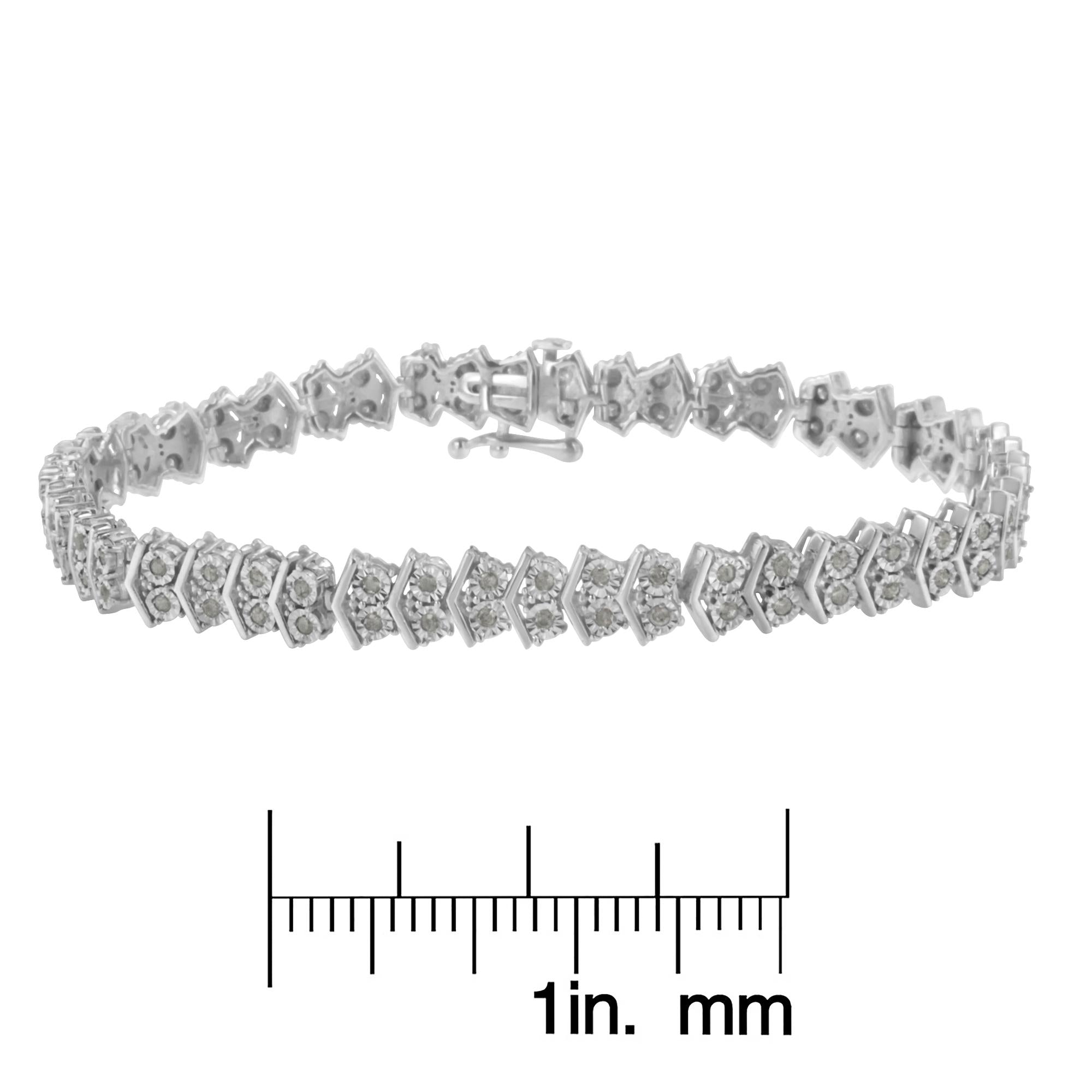 .925 Sterling Silver 1.0 cttw Diamond "Arrow" Shape Tennis Link Bracelet (I-J Color, I3 Clarity) -7.25" - Friggin Jewelry