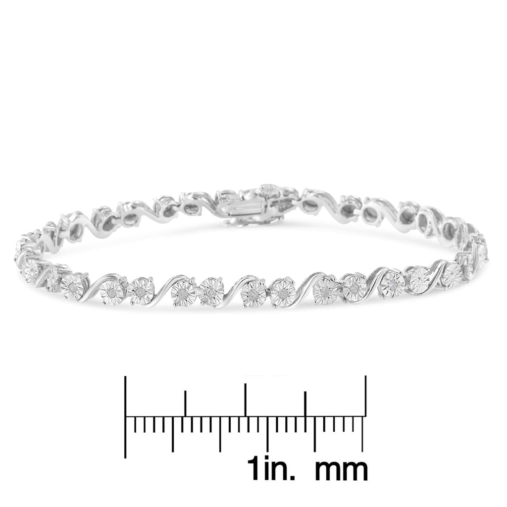 Pulsera de tenis con placa milagrosa de eslabones "S" de diamantes redondos de 1/10 quilates en plata de ley 925 (color IJ, claridad I3) - 18 cm - Friggin Jewelry