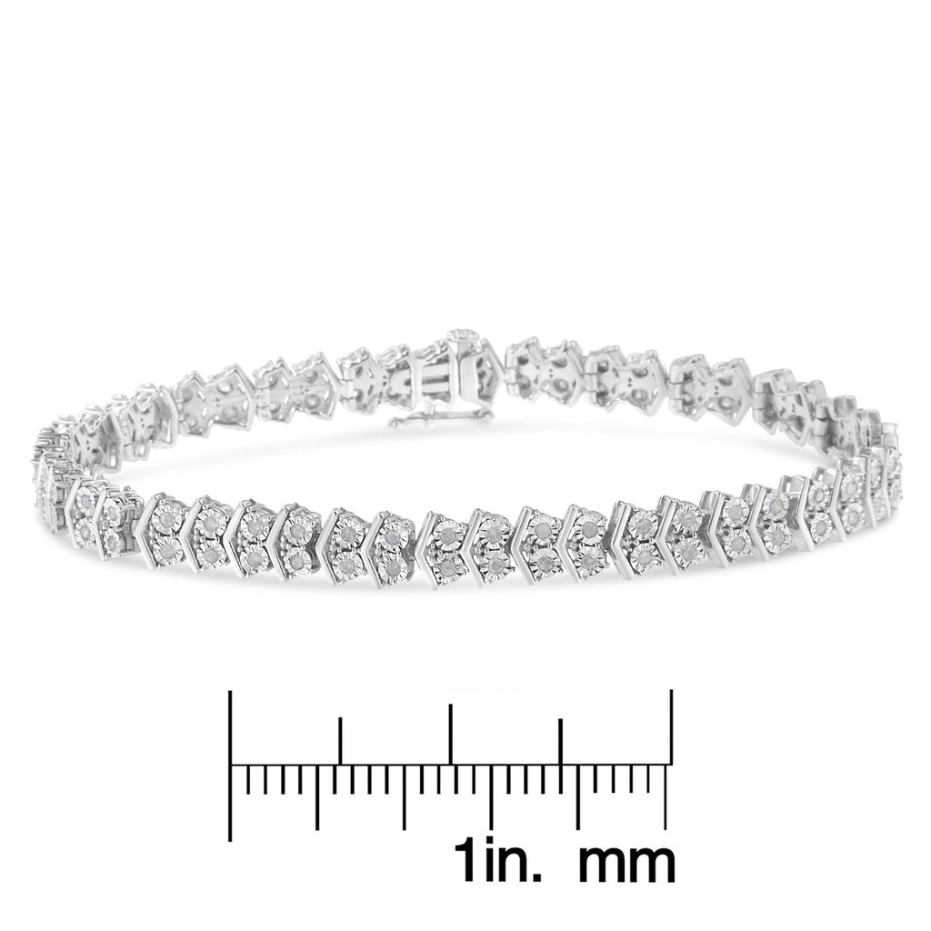 .925 Sterling Silver 1.0 Cttw Chevron 2 Stone Arrow Link Tennis Bracelet (I-J Color, I3 Clarity) - 7” - Friggin Jewelry
