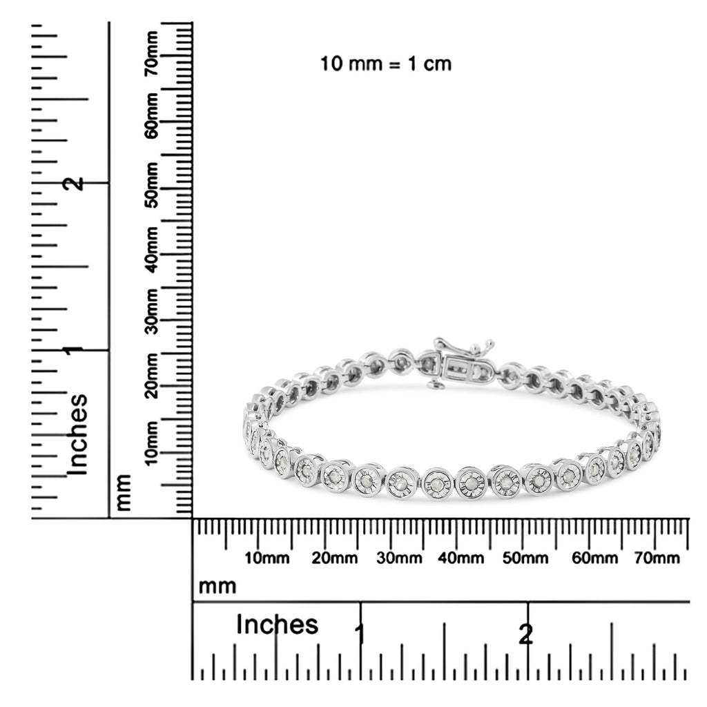 .925 Sterling Silver 1.0 Cttw Miracle Plate Set Diamond Bezel Link Design Tennis Bracelet (I-J Color, I3 Clarity) - Friggin Jewelry