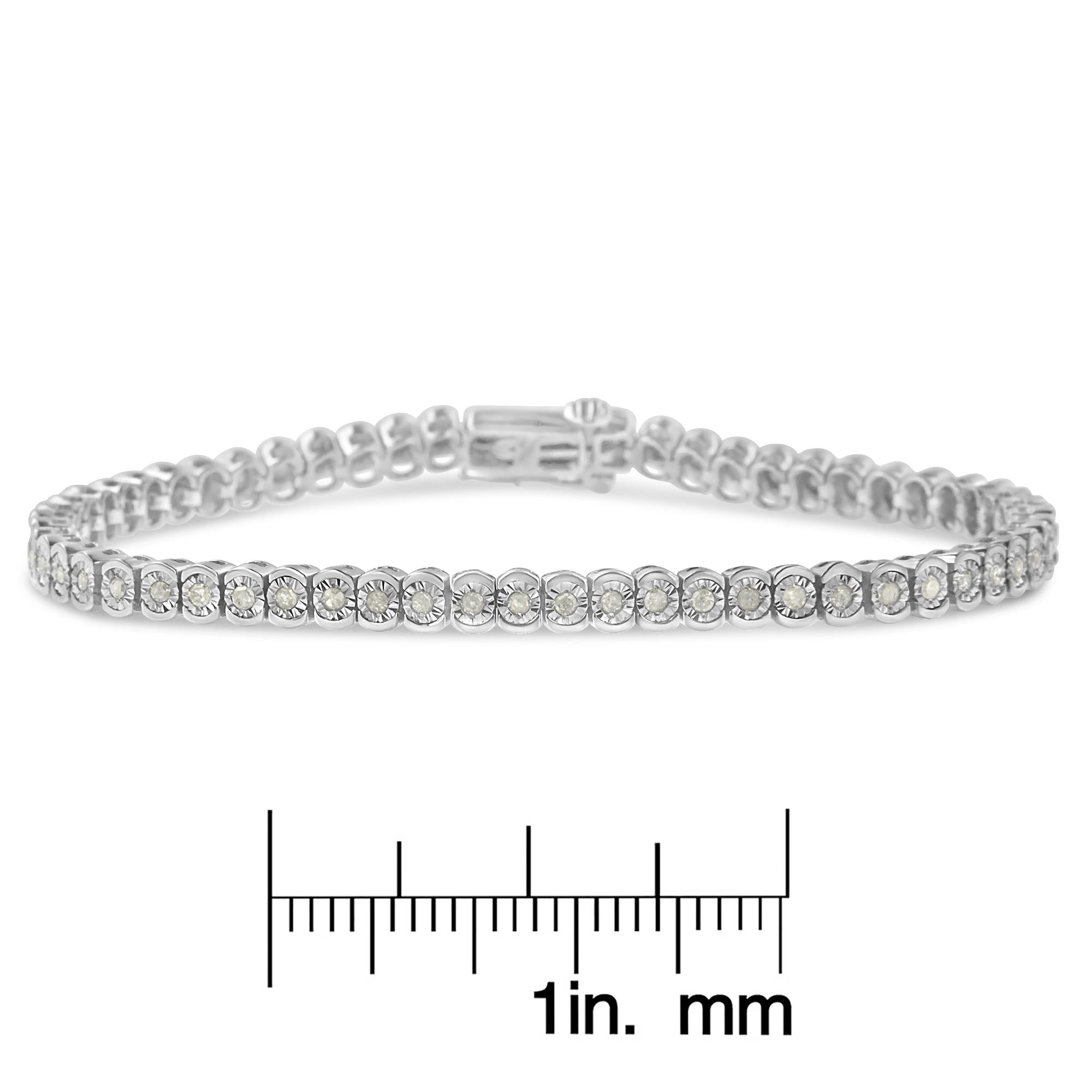 .925 Sterling Silver 1.0 Cttw Diamond Miracle-Set Cut-Circle 7" Tennis Bracelet (I-J Color, I2-I3 Clarity) - Friggin Jewelry