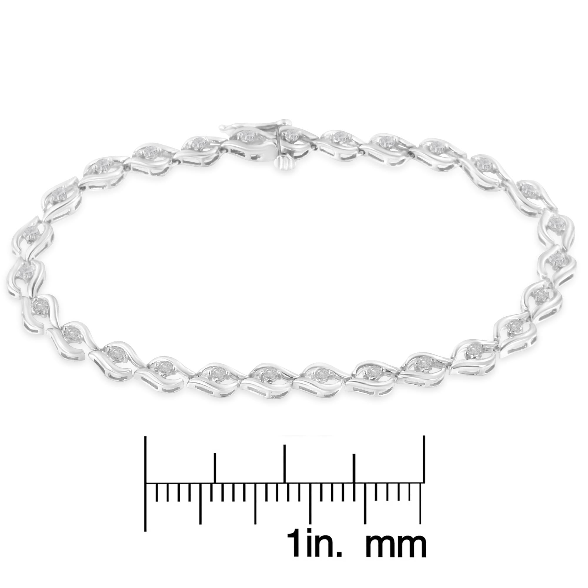 .925 Sterling Silver 1/2 Cttw Rose Cut Diamond Almond Shape Link Tennis Bracelet (I-J Color, I3 Clarity) - 7”  - Friggin Jewelry