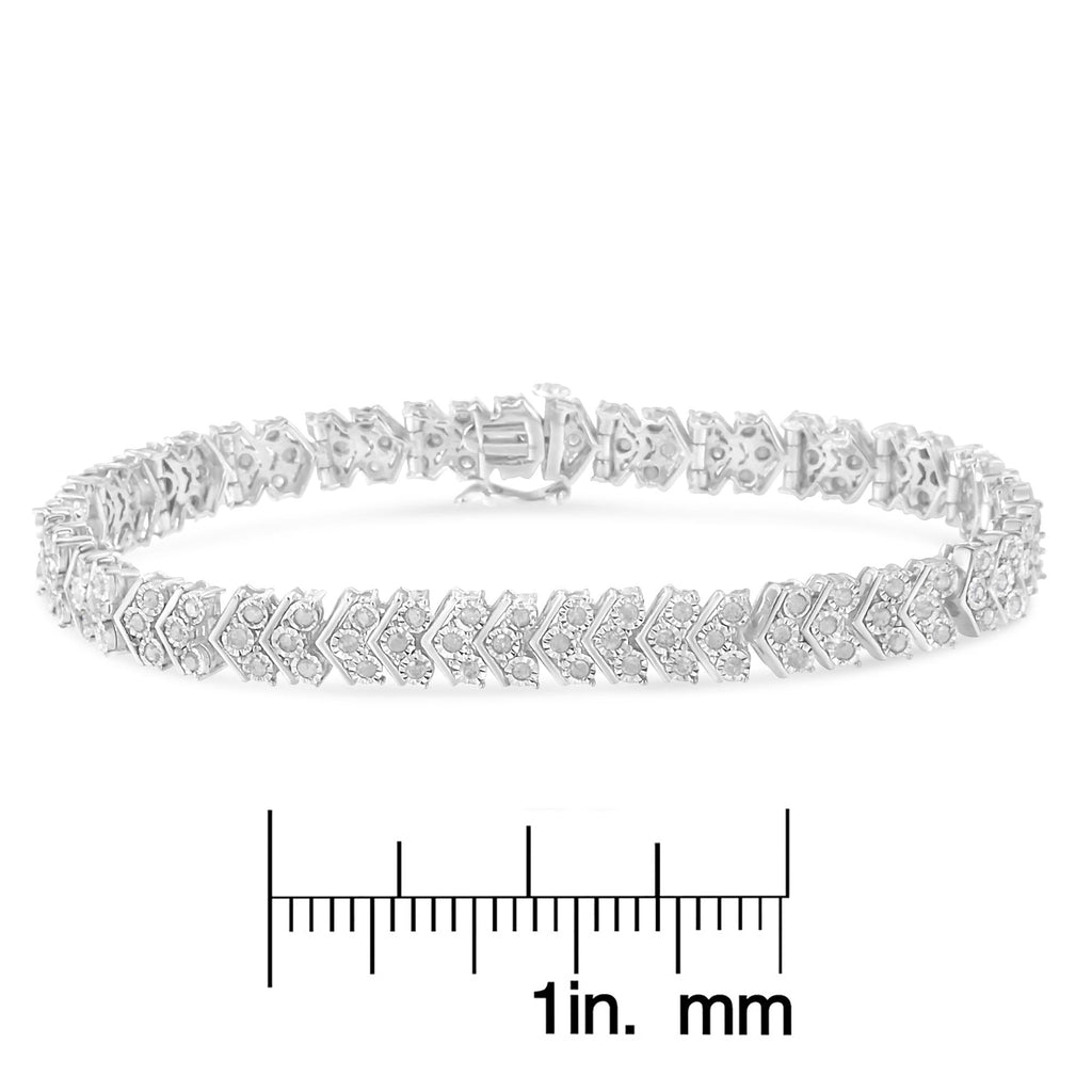 .925 Sterling Silver 2.0 Cttw Diamond Miracle-Set Nested Chevron Link 7" Tennis Bracelet (I-J Color, I3 Clarity) - Friggin Jewelry
