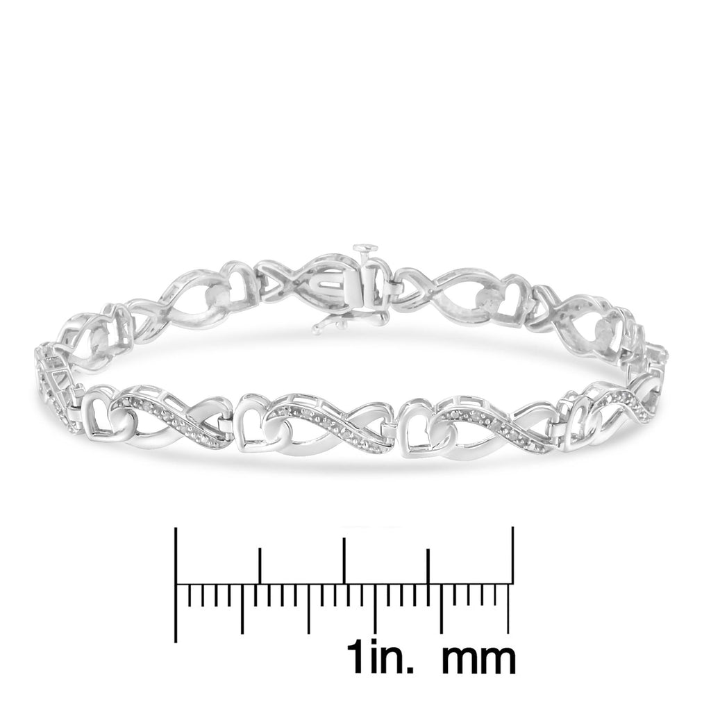 .925 Sterling Silver 1/5 Cttw Diamond 7” Infinity Heart Tennis Bracelet (H-I Color, I2-I3 Clarity) - Friggin Jewelry