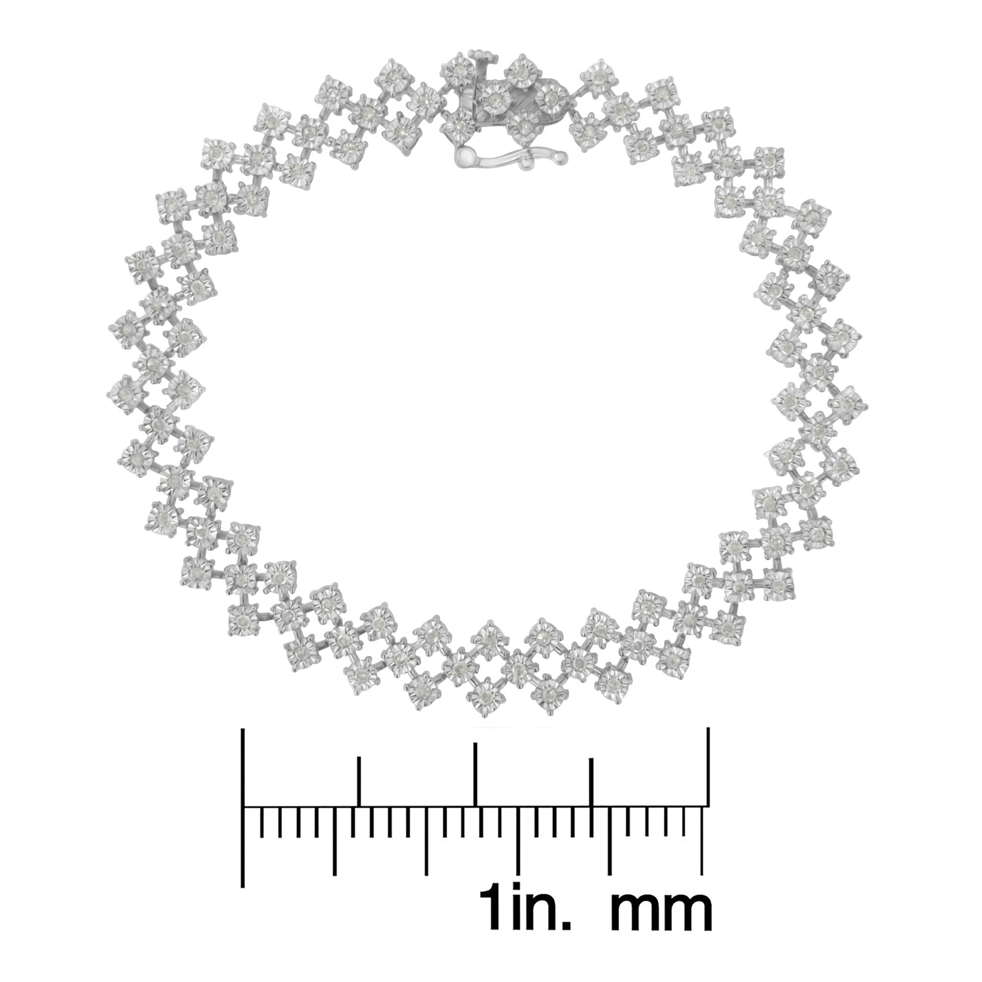 .925 Sterling Silver 1.0 cttw Miracle-Set Round Diamond "Zig Zag" Link Bracelet (I-J Color, I3 Clarity) -7.25 - Friggin Jewelry