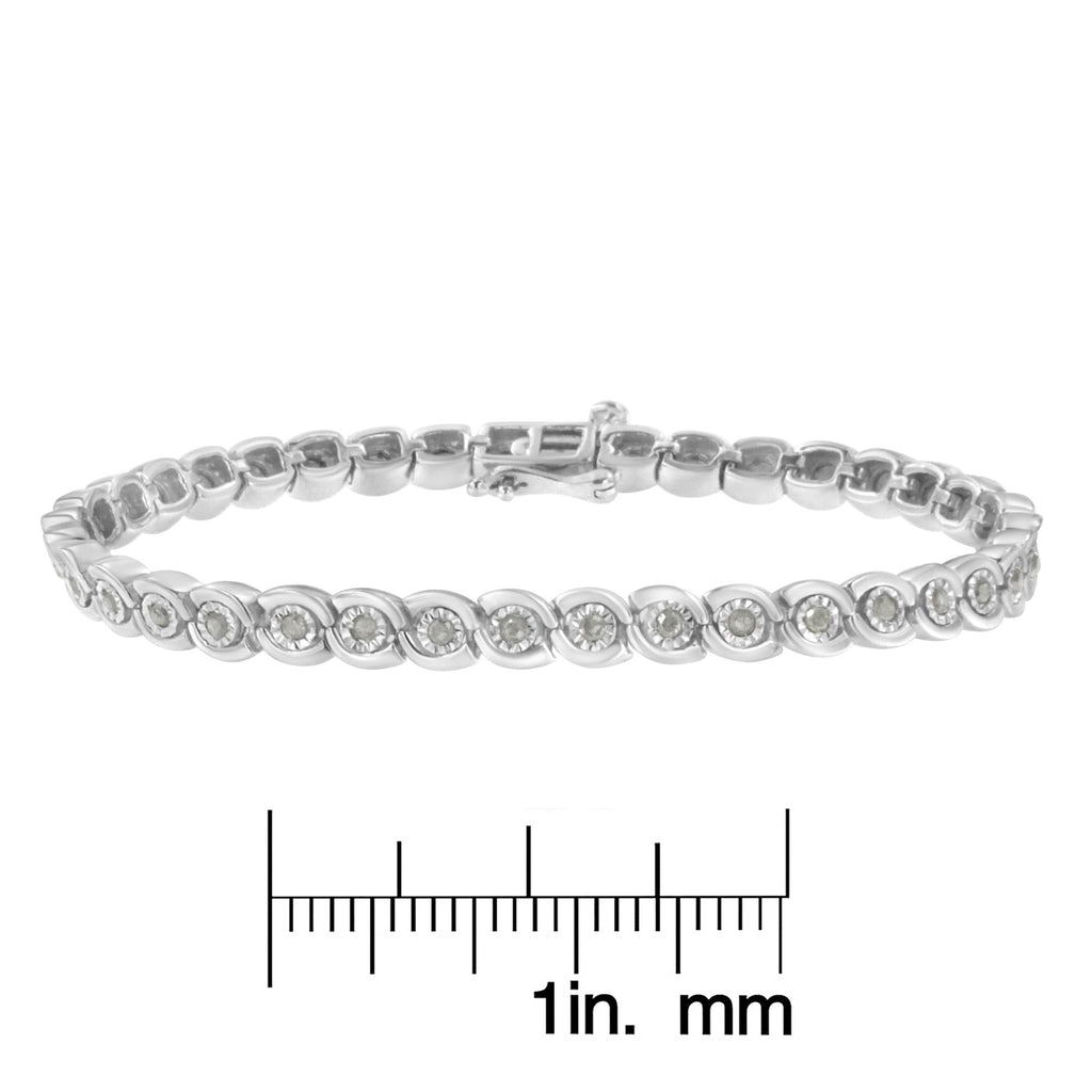 .925 Sterling Silver 1.0 cttw Miracle Set Diamond Spiraling Bezel Link Bracelet(I-J Color, I3 Clarity) -7.25" - Friggin Jewelry