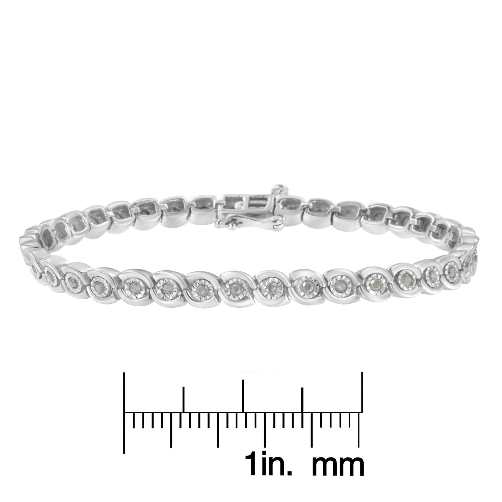 .925 Sterling Silver 1.0 cttw Miracle Set Diamond Spiraling Bezel Link Bracelet(I-J Color, I3 Clarity) -7.25" - Friggin Jewelry