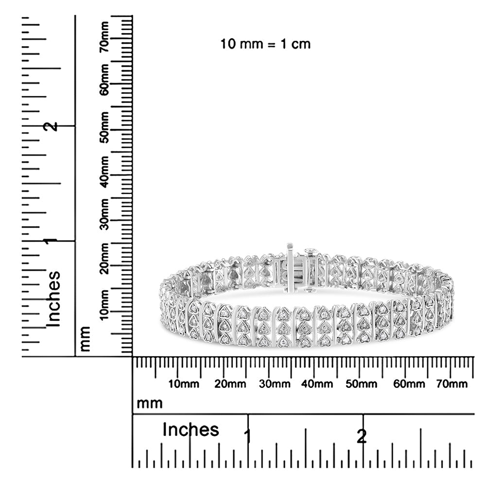 Bracciale a maglie a cuore con più file di diamanti da 1,00 ct in argento sterling .925 (colore HI, purezza I1-I2) - 7,25 pollici - Friggin Jewelry