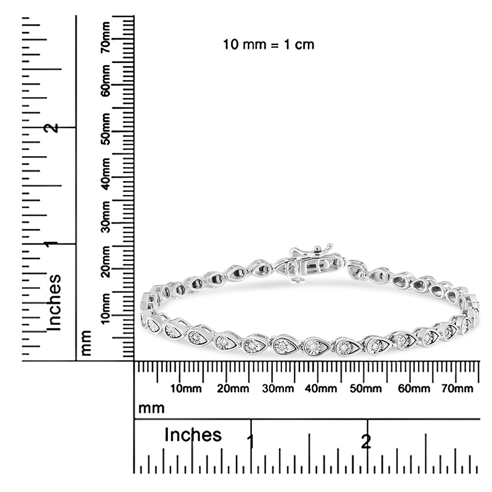 .925 Sterling Silver 1/10 Cttw Round-Cut Diamond Pear Link 7.25" Bracelet (I-J Color, I2-I3 Clarity) - Friggin Jewelry