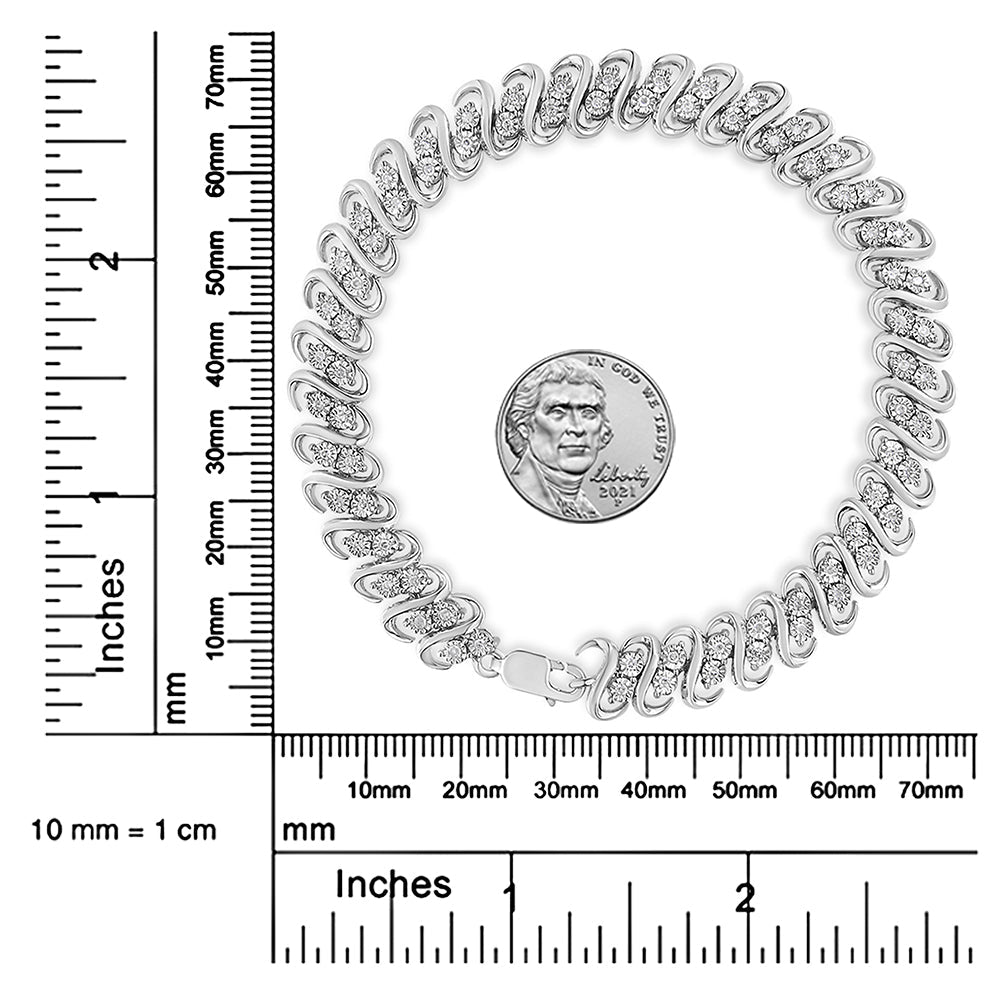 .925 Sterling 1/2 Cttw Diamond Double Row S-Link Bracelet (I-J Color, I2-I3 Clarity) - 7.25" Inches - Friggin Jewelry