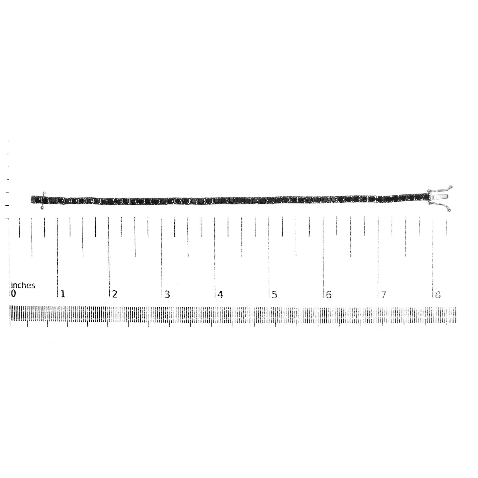 .925 Sterling Silver 4-Prong Set Treated Black Round-Cut Diamond Classic Tennis Bracelet (Black Color, I2-I3 Clarity) - 7.25" - Friggin Jewelry