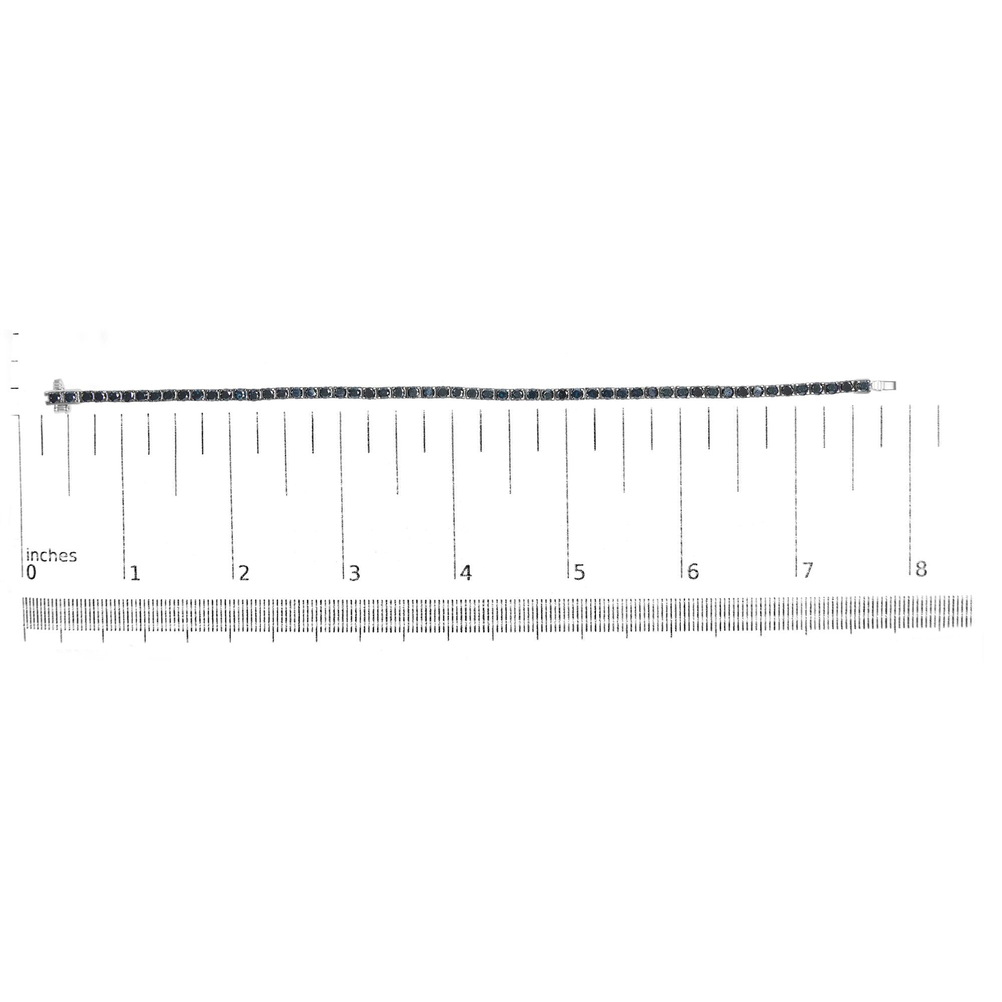 .925 Sterling Silver 4-Prong Set Treated Black Round-Cut Diamond Classic Tennis Bracelet (Black Color, I2-I3 Clarity) - 7.25" - Friggin Jewelry