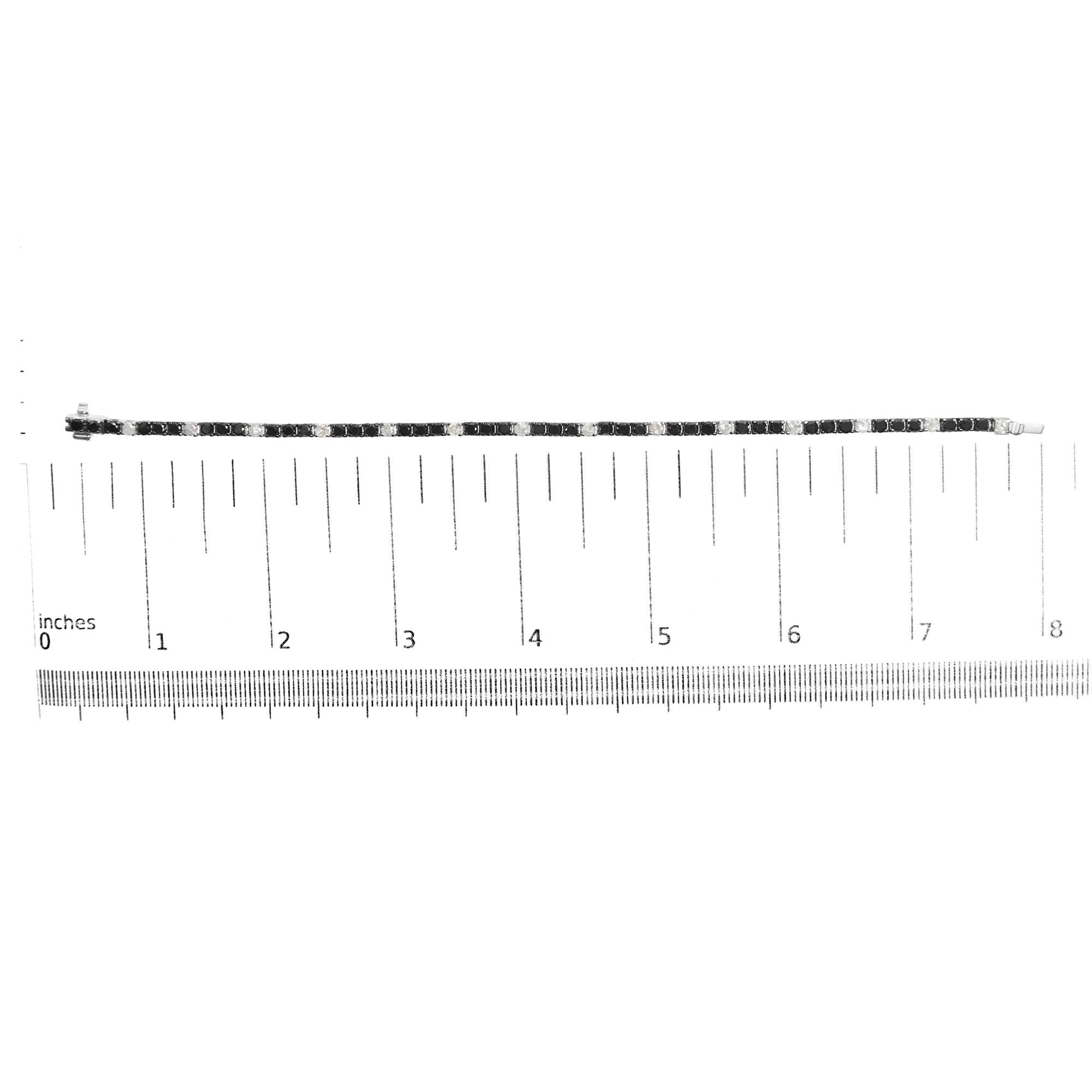 .925 Sterling Silver Black and White Diamond Tennis Bracelet (I-J Color, I2-I3 Clarity) - 7.25" Inches - Friggin Jewelry Premium