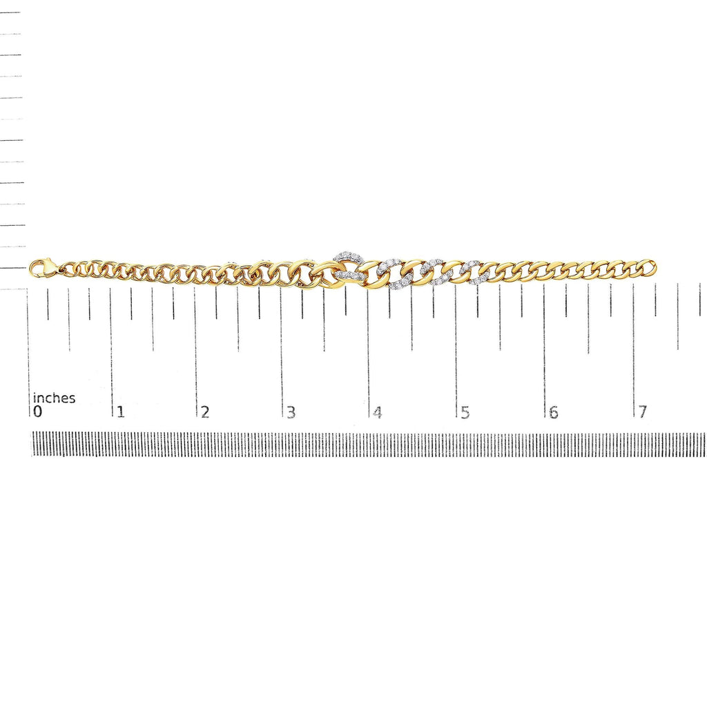 Pulsera de eslabones cubanos de plata de ley 925 bañada en oro amarillo de 14 quilates con diamantes de 1 1/4 quilates (color IJ, claridad I3) - 7,25" - Friggin Jewelry