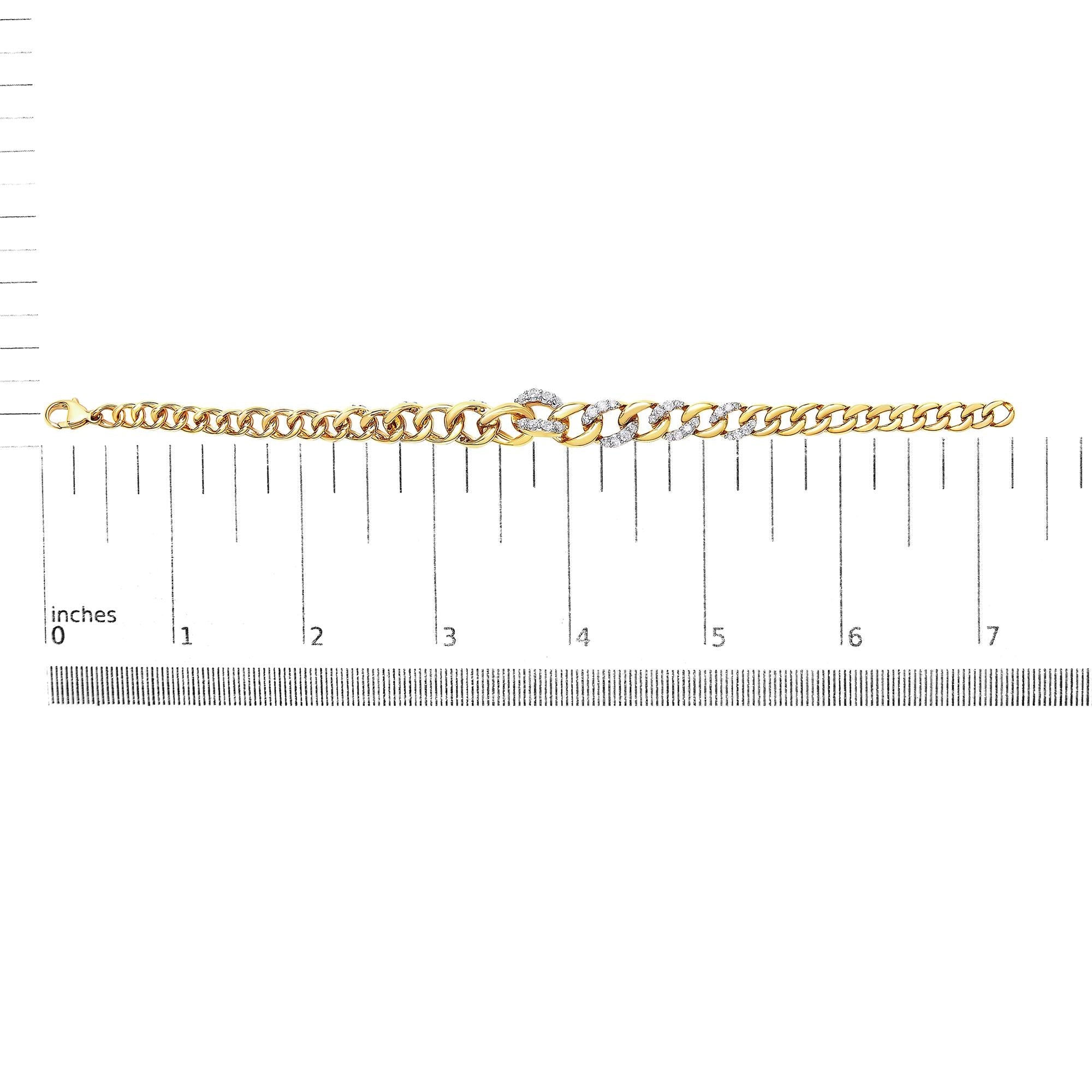 Bracciale a maglie cubane in argento sterling 925 placcato oro giallo 14 carati con diamanti da 1 1/4 carati (colore IJ, purezza I3) - 7,25" - Friggin Jewelry