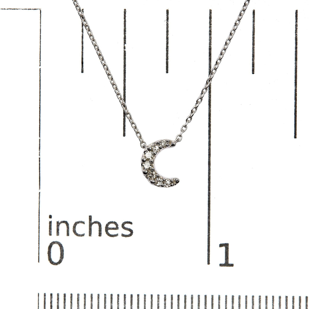 Collar con colgante de media luna de 45 cm en oro blanco de 10 quilates con detalles de diamantes (color HI, claridad I1-I2) - Friggin Jewelry