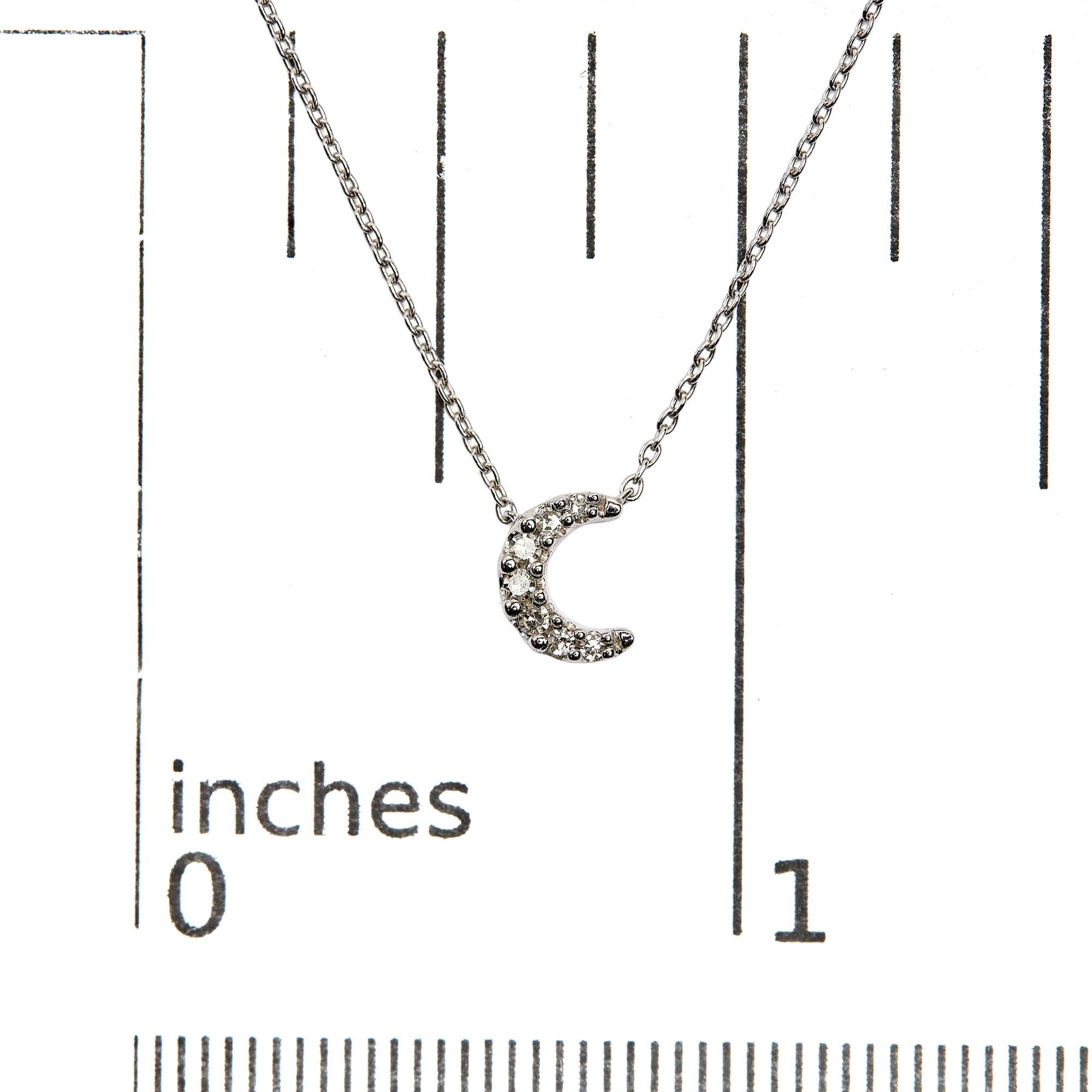 10K White Gold Diamond Accented Crescent Moon Shaped 18" Inch Pendant Necklace (H-I Color, I1-I2 Clarity) - Friggin Jewelry