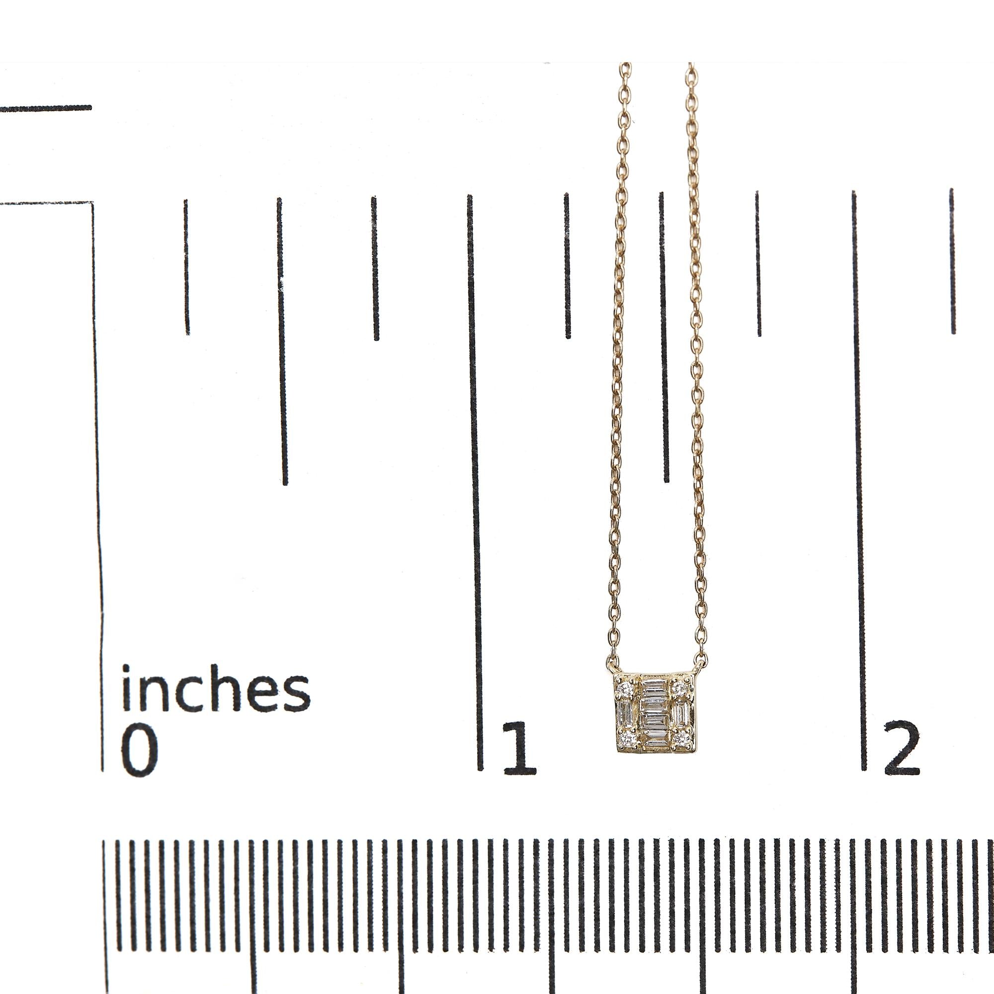 10K Yellow Gold 1/10 Cttw Round and Baguette Diamond Mosaic Composite Square 18" Inch Pendant Necklace (H-I Color, I1-I2 Clarity) - Friggin Jewelry