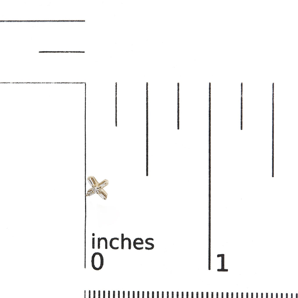 10K Yellow Gold 1/10 Cttw Round and Baguette Diamond Criss Cross X Stud Earring (H-I Color, I1-I2 Clarity) - Friggin Jewelry