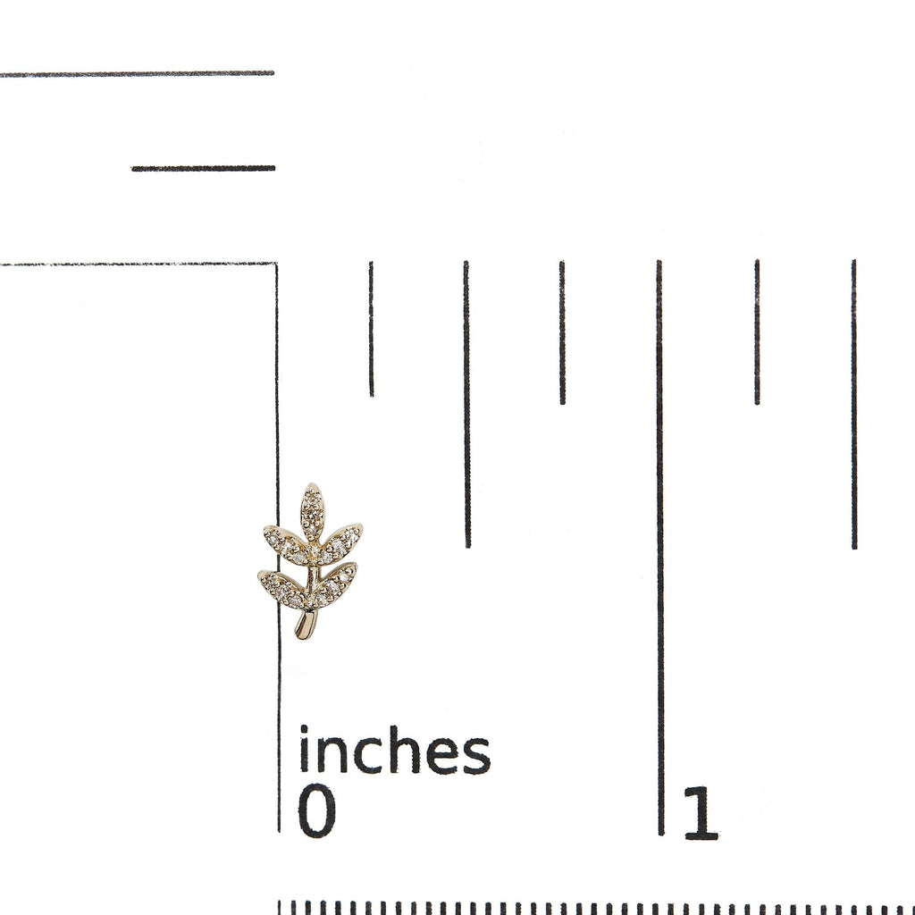 10K Yellow Gold 1/10 Cttw Diamond Accented Leaf and Branch Stud Earrings (H-I Color, I1-I2 Clarity) - Friggin Jewelry