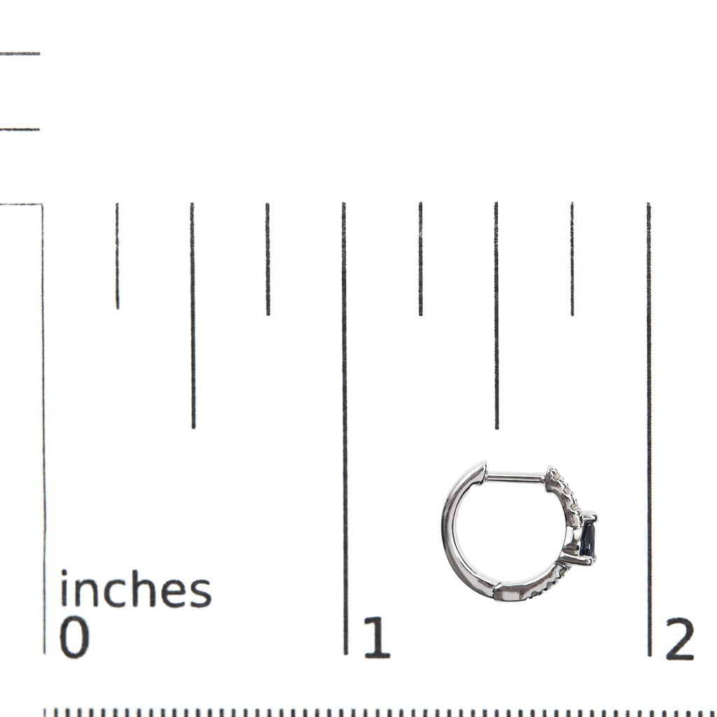 10K White Gold Pear Shaped Blue Sapphire and 1/10 Cttw Diamond Huggy Hoop Earrings (H-I Color, I1-I2 Clarity) - Friggin Jewelry