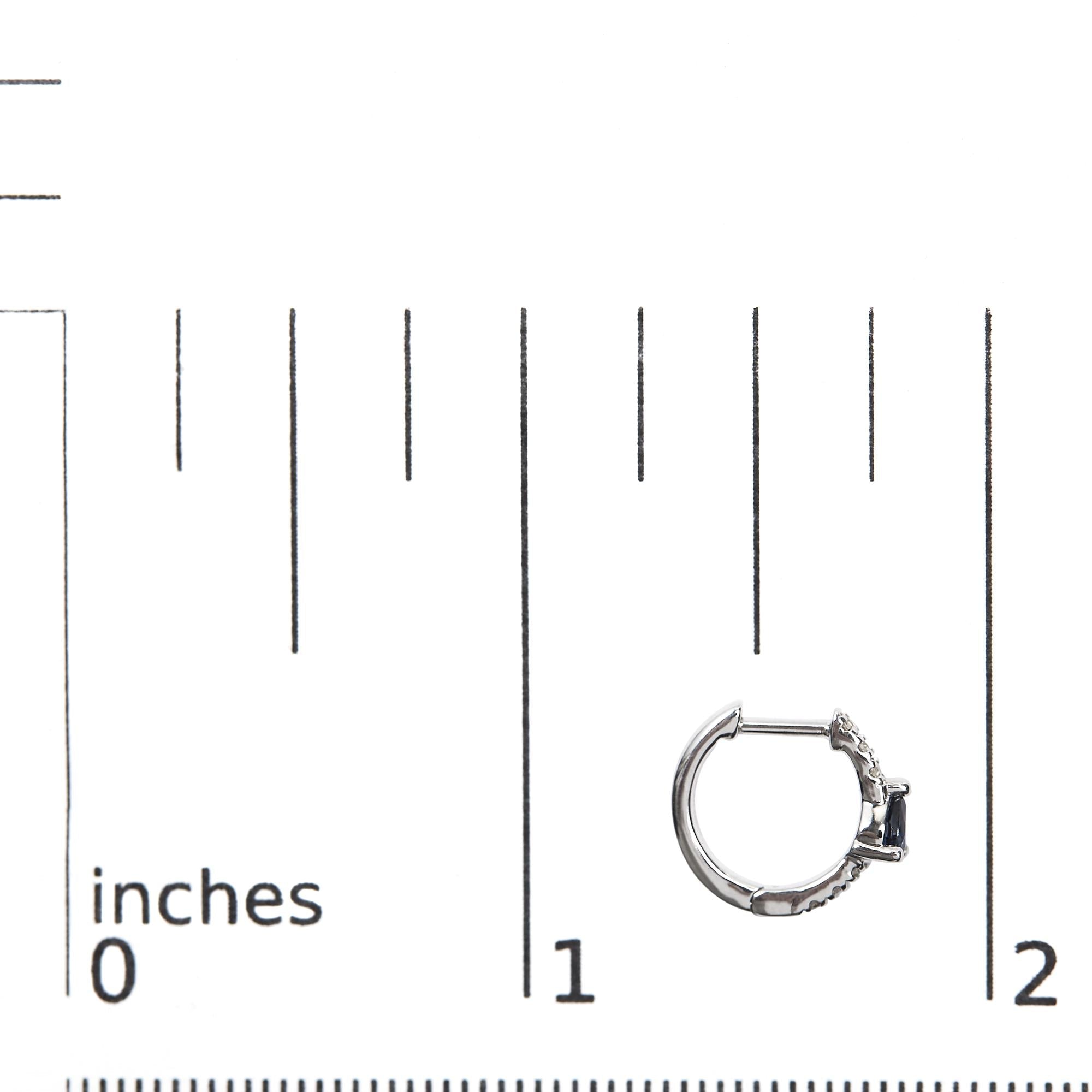 10K White Gold Pear Shaped Blue Sapphire and 1/10 Cttw Diamond Huggy Hoop Earrings (H-I Color, I1-I2 Clarity) - Friggin Jewelry