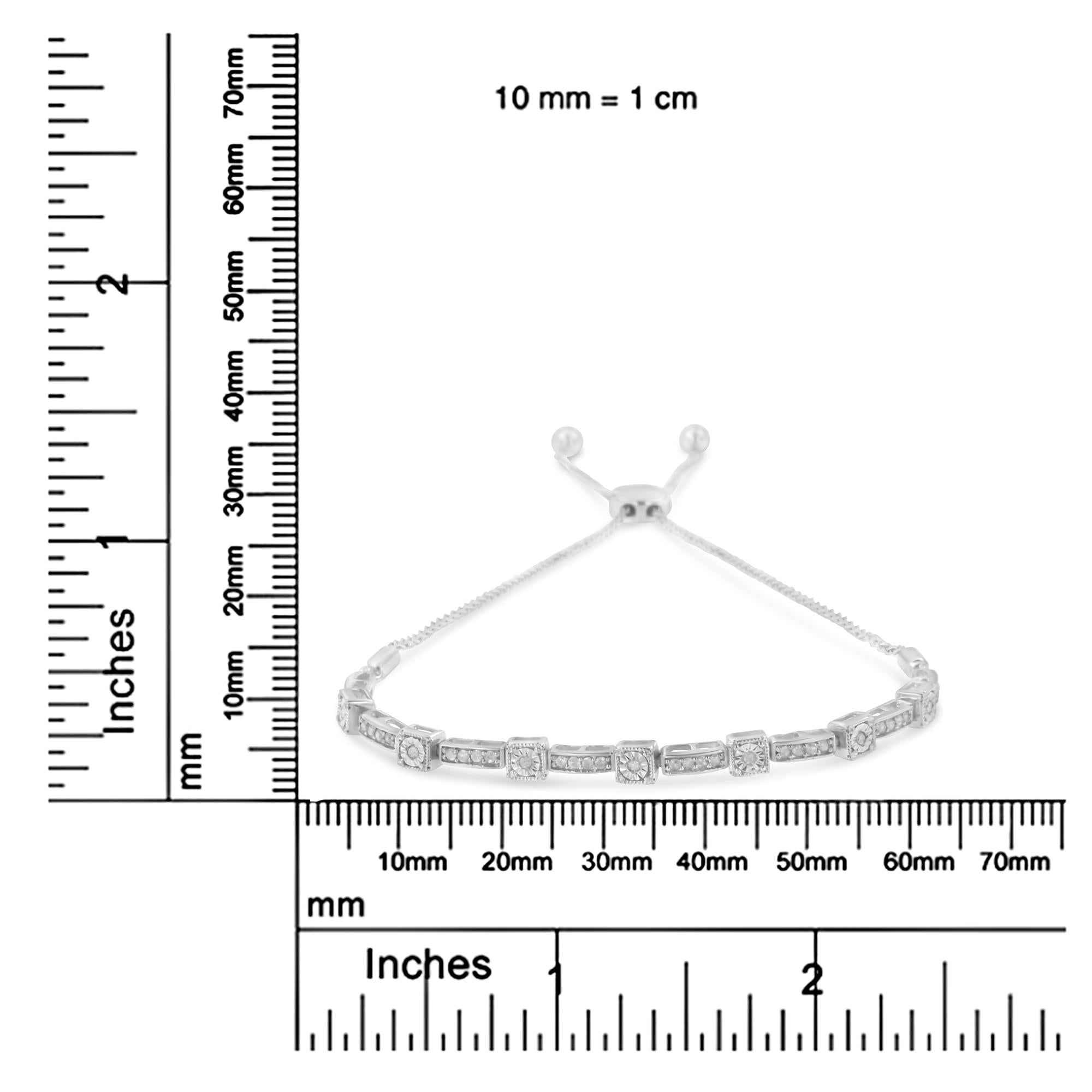 Bracciale Bolo regolabile in argento sterling 925 con diamanti da 1/4 ct, da 4" a 10", alternati quadrati e rettangolari (colore IJ, purezza I3) - Friggin Jewelry