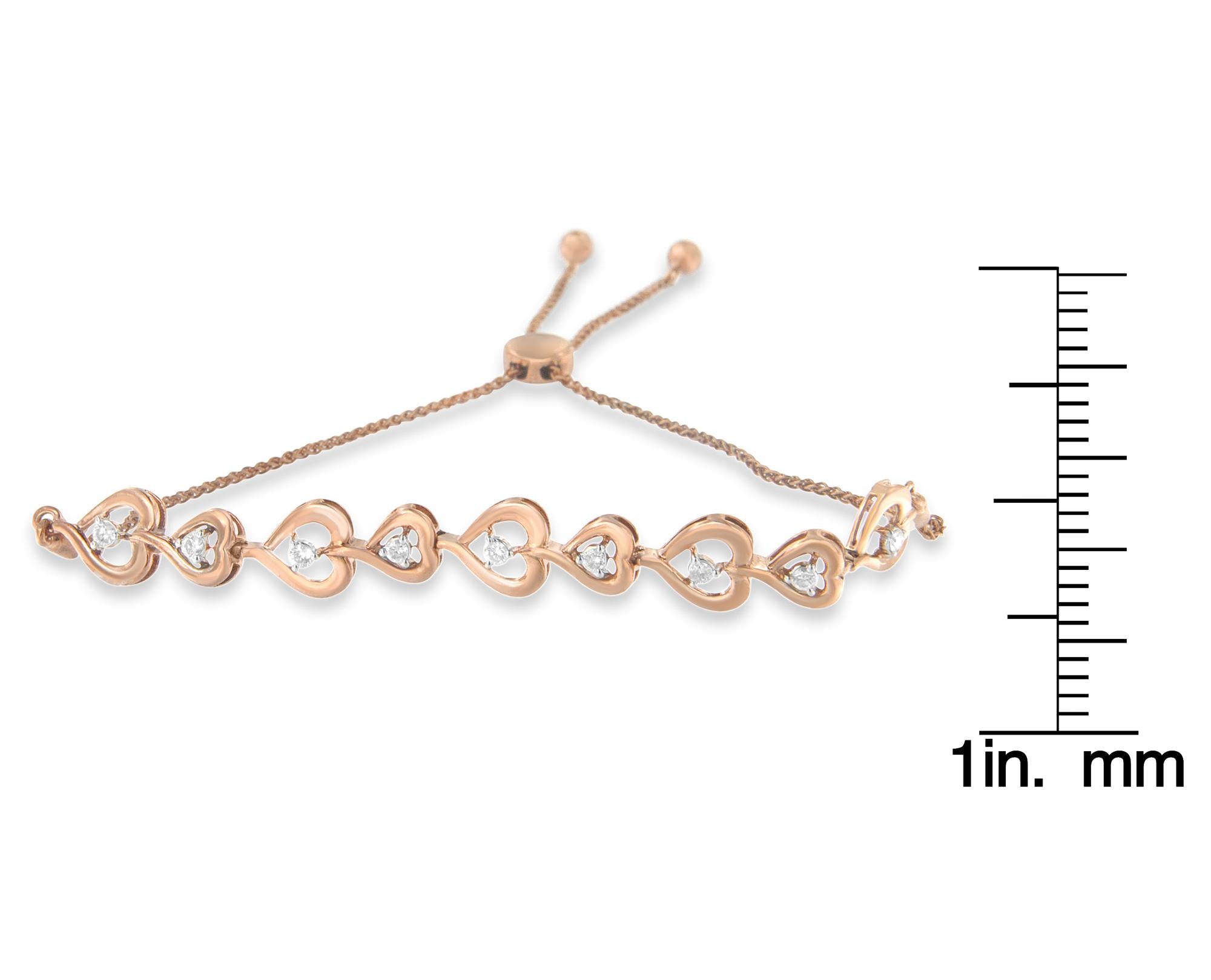 Rose Plated Sterling Silver Diamond Heart-Linked Bolo Bracelet (0.30 cttw, H-I Color, I2-I3 Clarity) - Friggin Jewelry