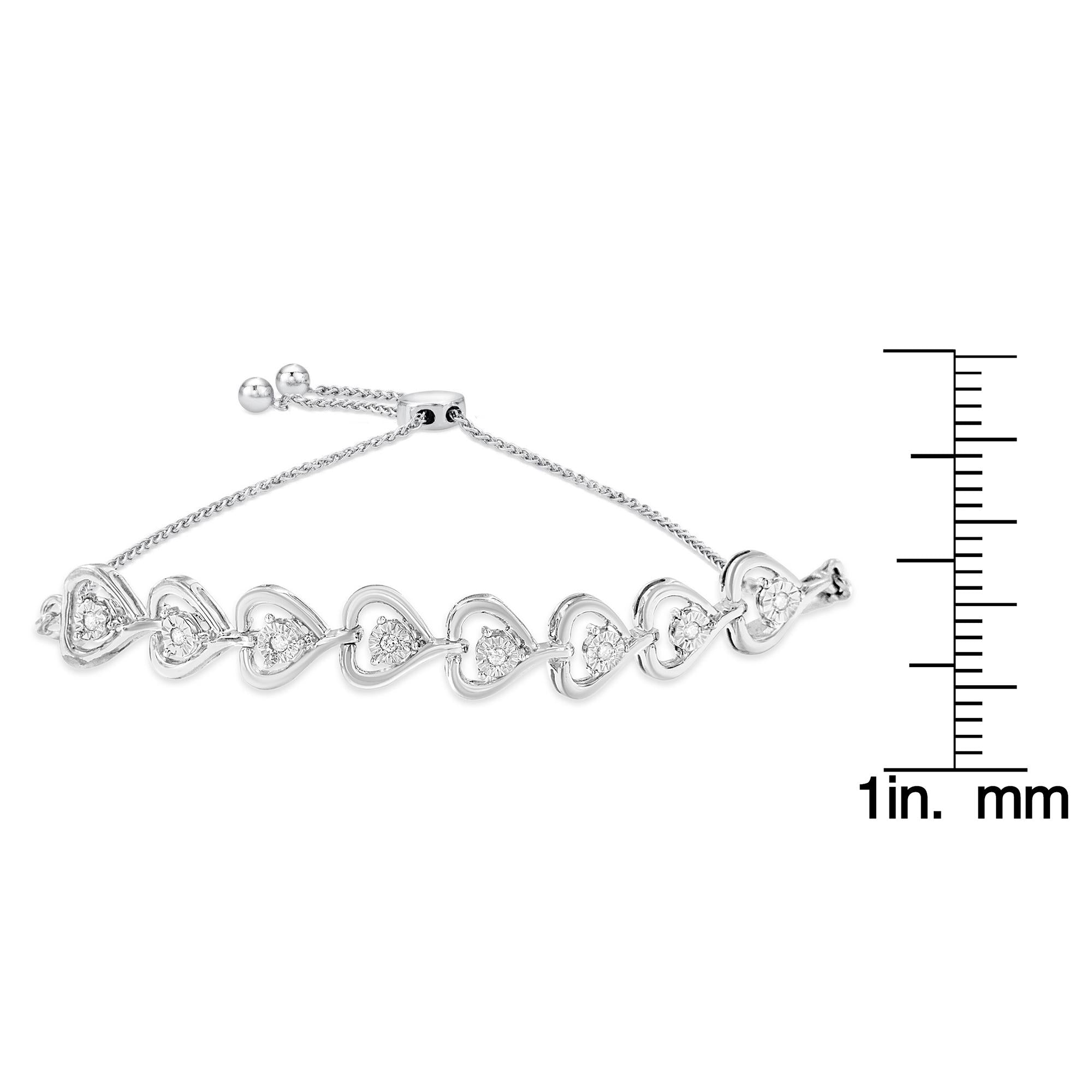 Sterling Silver Diamond Woven Heart Bolo Bracelet (0.1 cttw, H-I Color, I2-I3 Clarity) - Friggin Jewelry