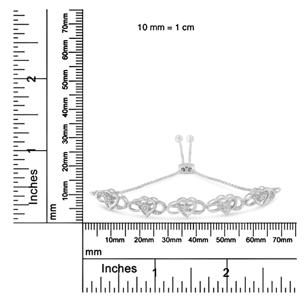 .925 Sterling Silver Miracle Set Diamond Accented Infinity Hearts 6”-9” Adjustable Bolo Bracelet (H-I Color, I2-I3 Clarity) - Friggin Jewelry